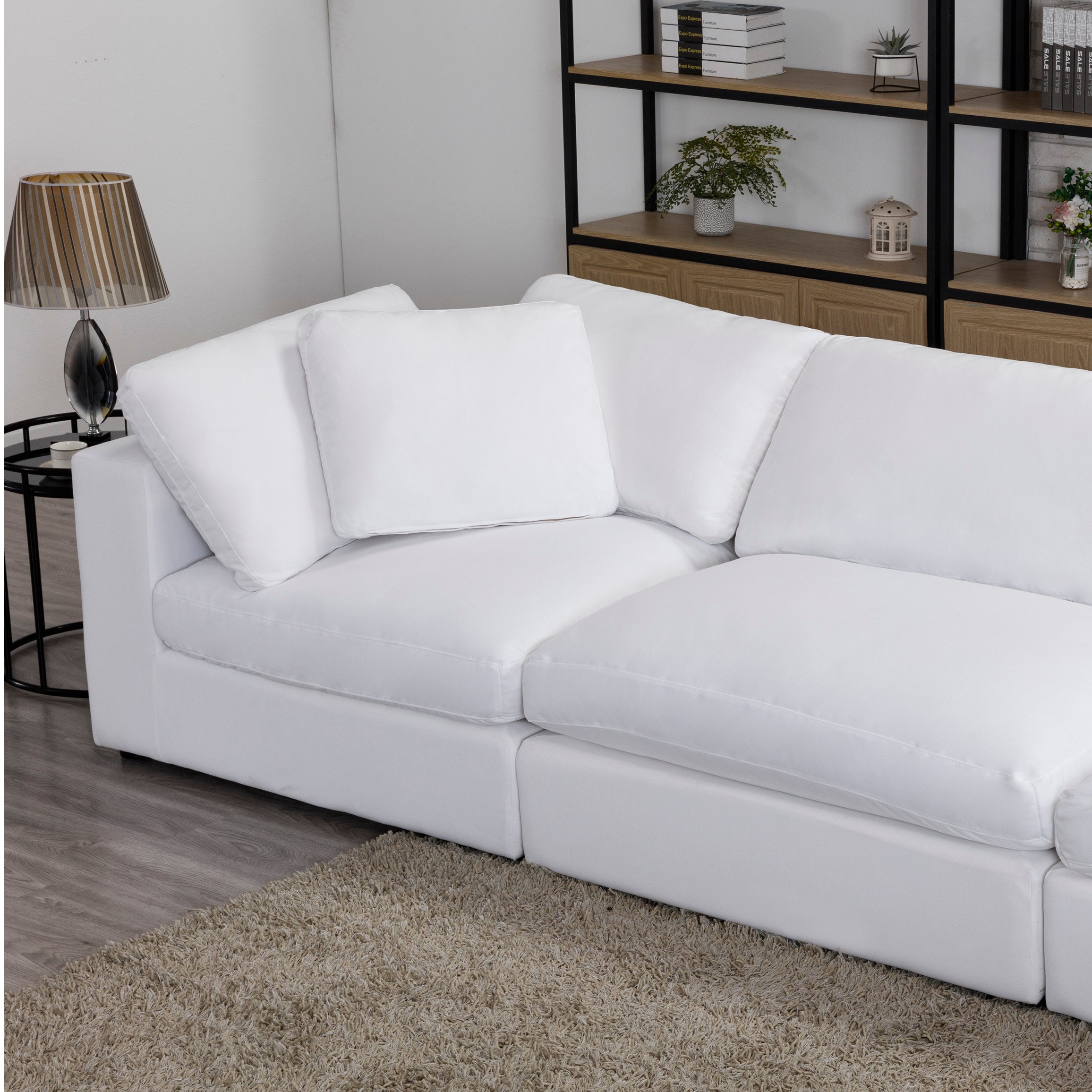 Rivas Modern Feather Filled 4-Piece Modular Sectional Sofa Set in White - Perfect for Living Room, Lounge & Home Theater Seating