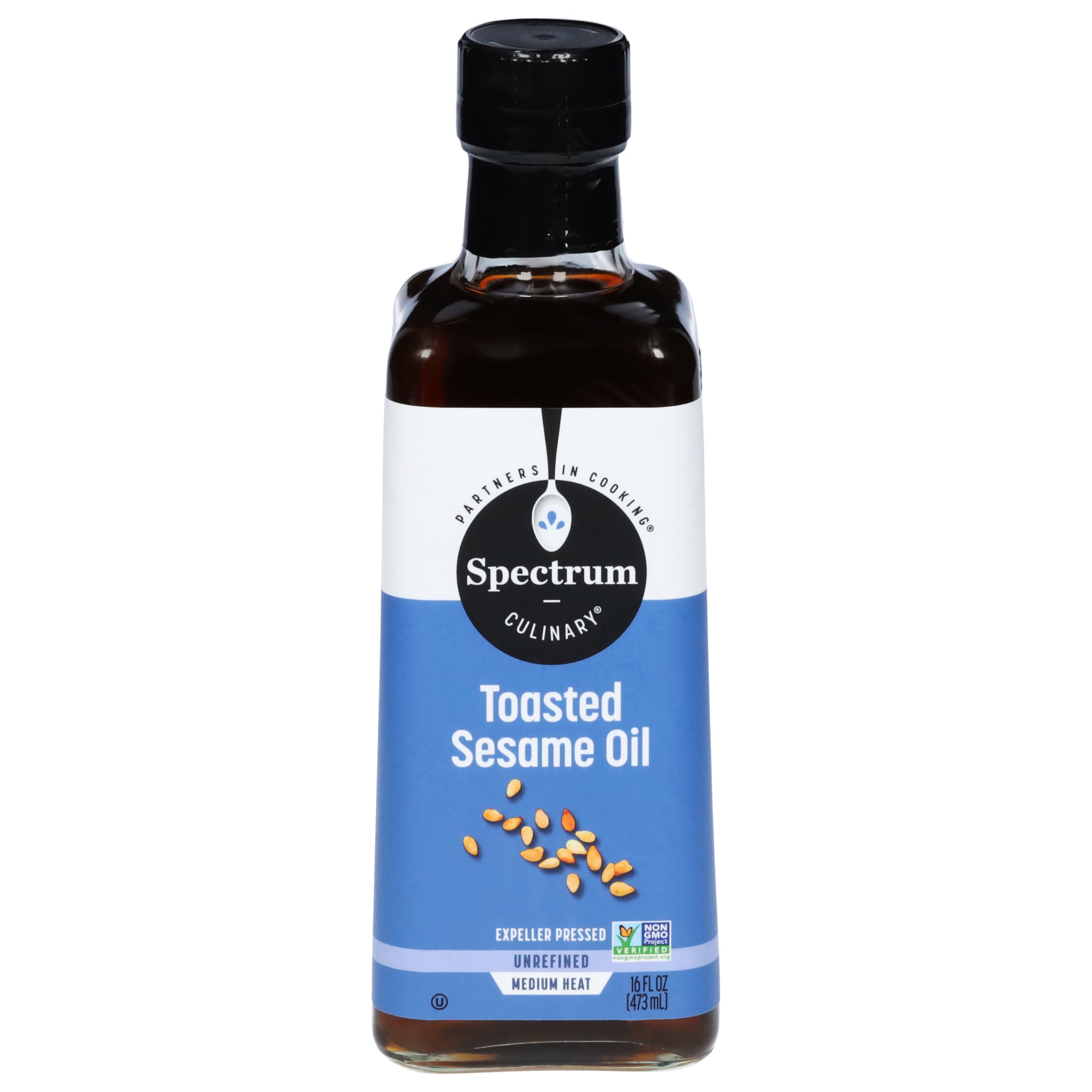 Spectrum Culinary Premium Unrefined Toasted Sesame Oil - 16 Oz (Pack of 12) - Ideal for Asian Cooking, Stir-Fry, Marinades & Salad Dressings