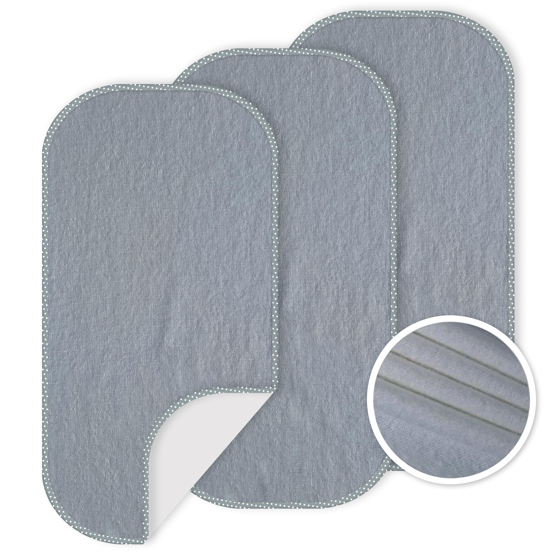 Waterproof Baby Changing Pad Liners (3 Pack) - Reusable Washable Changing Table Cover for Diaper Changing Station, Portable Diaper Changing Mat for Nursery, Travel & On-the-Go - Soft Grey
