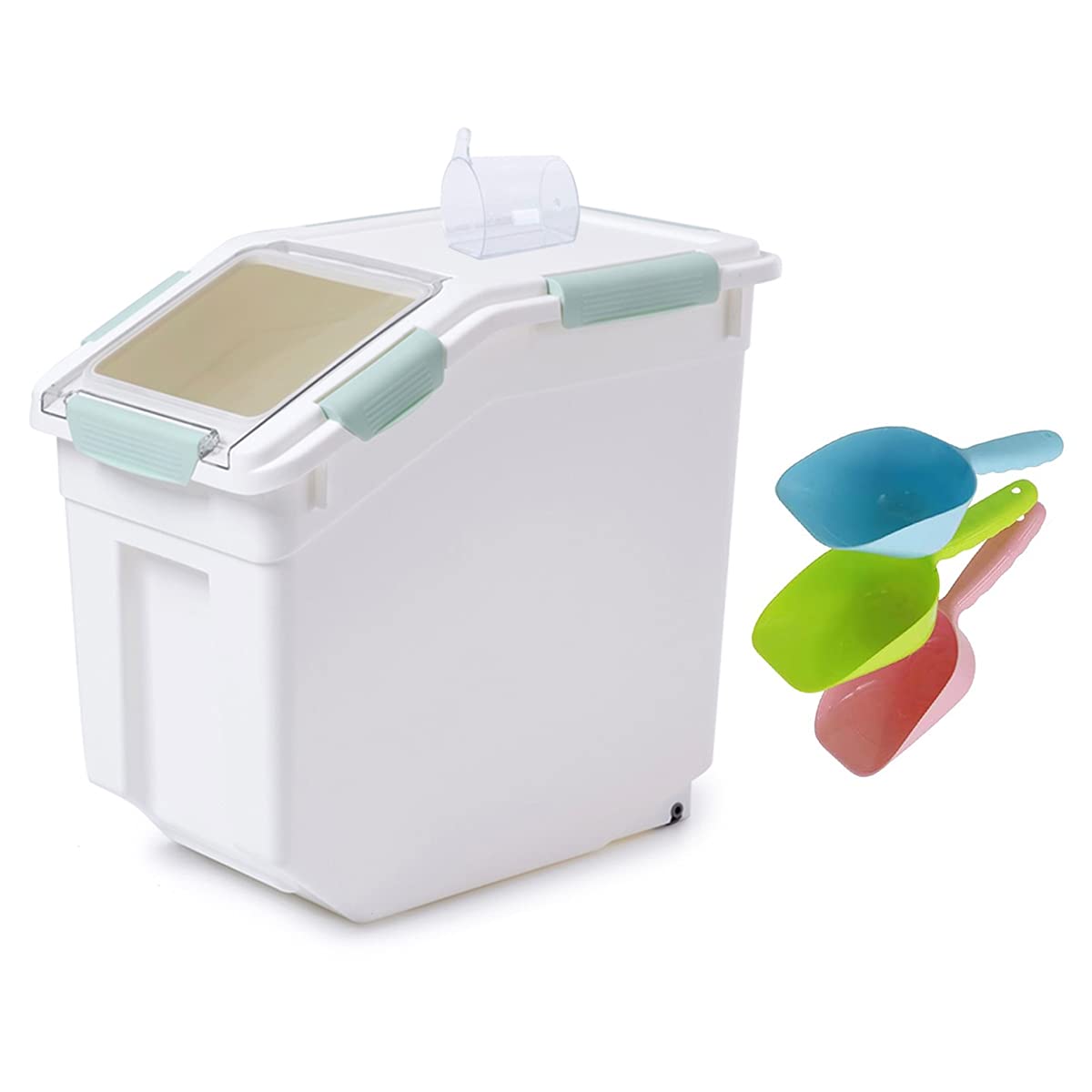 MXCELL Airtight Pet Food Storage Container with Scoop & Measuring Cup - 5 Gallon Sealed Grain Bin for Dog & Cat Food - BPA-Free, Moisture-Proof Pet Supplies for Kitchen, Pantry & Pet Feeding Station (Upgraded Cyan)