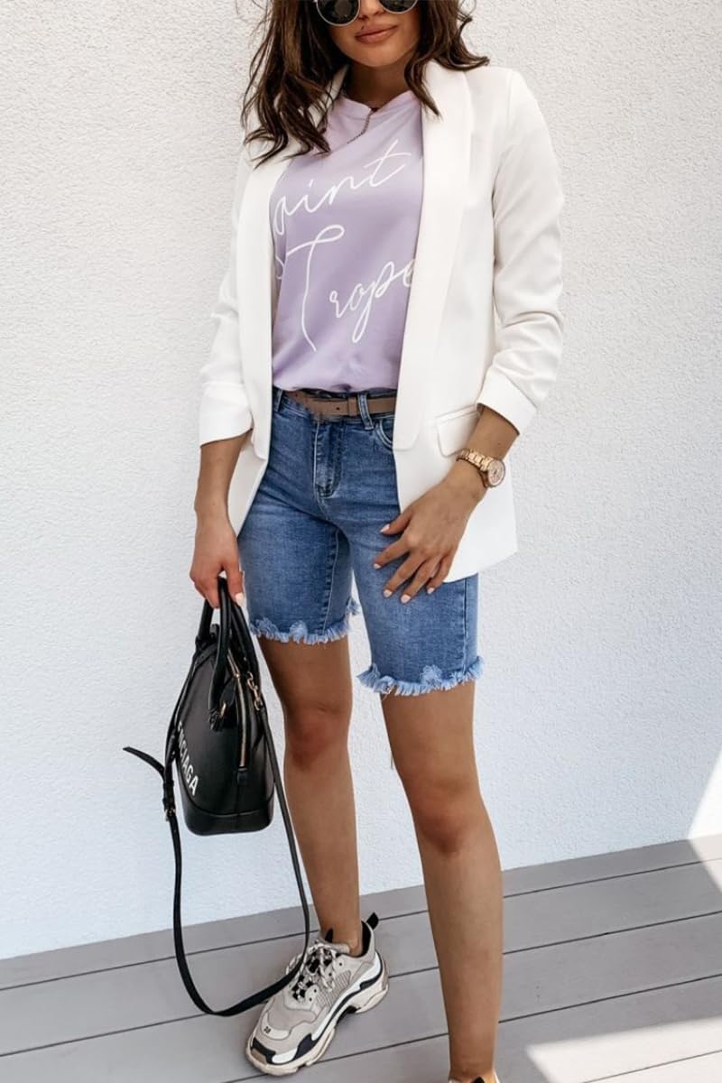 Women's High Waisted Bermuda Jean Shorts - Ripped Tassel Frayed Raw Hem Skinny Washed Denim Shorts with Pockets | Casual Summer Outfit, Beach Vacation, Streetwear Fashion