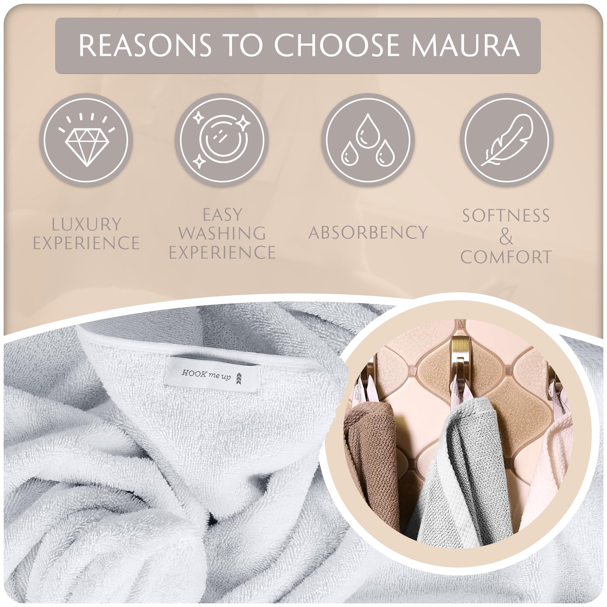 MAURA 6-Piece Bath Towel Set - 2 Bath Towels, 2 Hand Towels & 2 Washcloths with Hanging Loops | Ultra Soft, Highly Absorbent & Durable Cotton Bathroom Towels | Perfect for Spa, Guest Bathroom & Luxury Home Use (White)