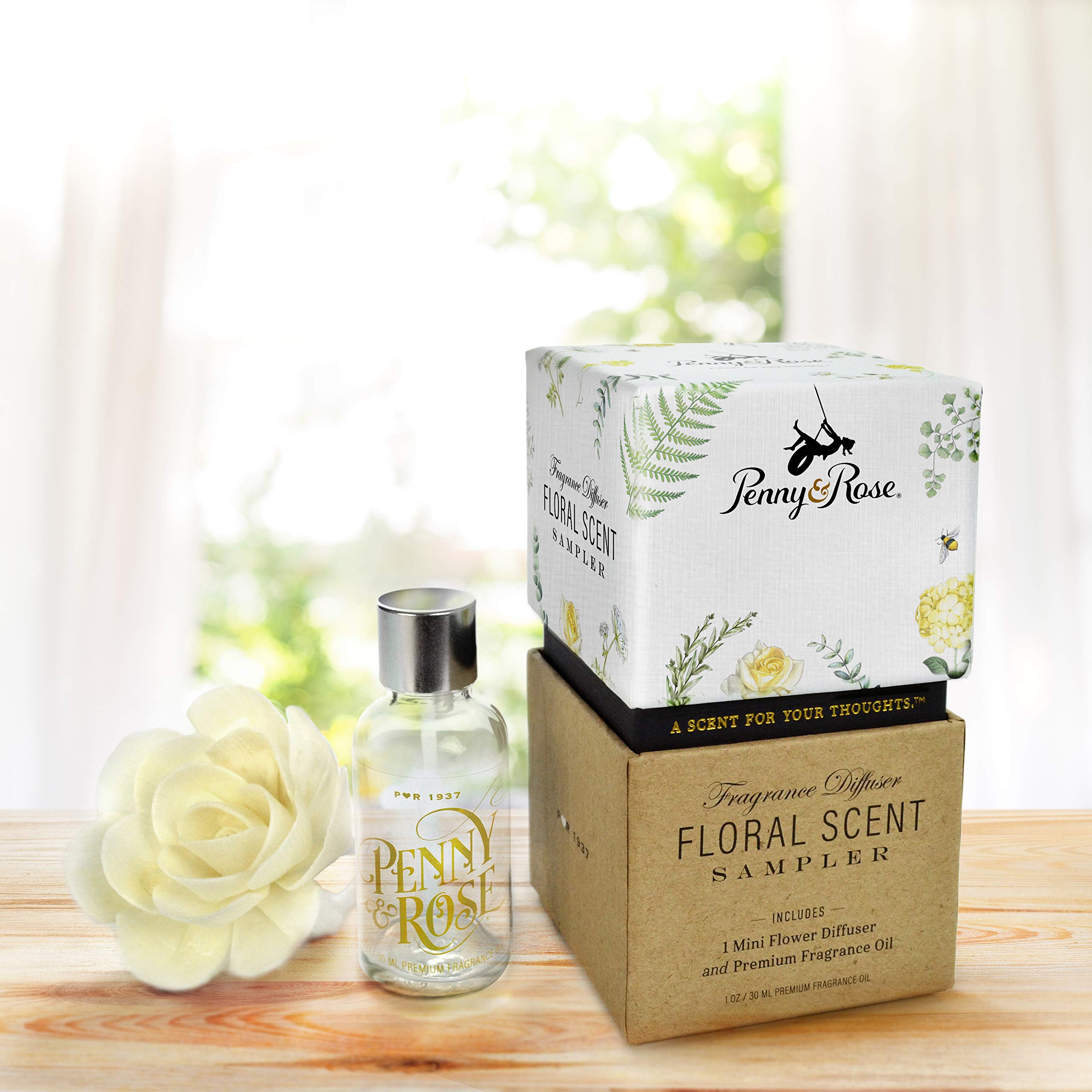 Penny & Rose Floral Sampler Diffuser with Springhouse Watermelon Oil Scent - Aromatherapy Home Decor for Living Room, Bedroom & Office