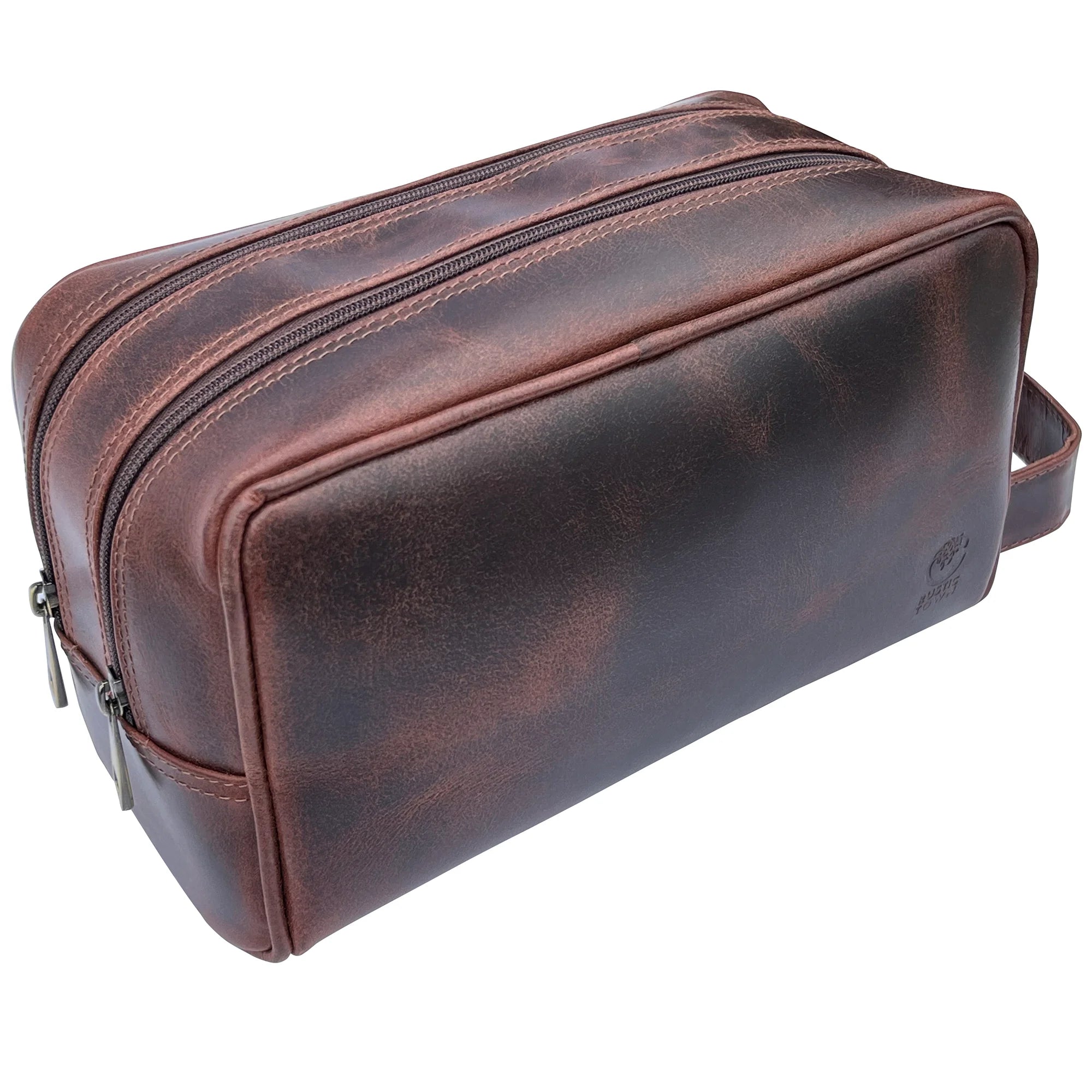 Premium Johnny Leather Travel Dopp Kit for Men - Walnut Brown Toiletry Bag - Perfect for Business Trips, Gym & Weekend Getaways