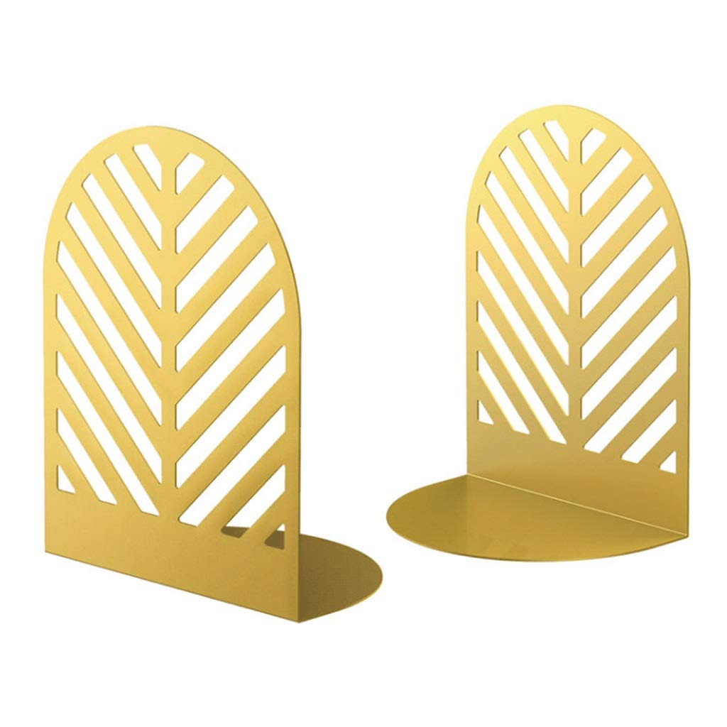 NNR Metal Bookends for Heavy Books - 1 Pair Large Luxury Leaf Design Book Stoppers, Gold Bookends for Bookshelf Decoration - Perfect for Home Office, Library & Study Room Organization