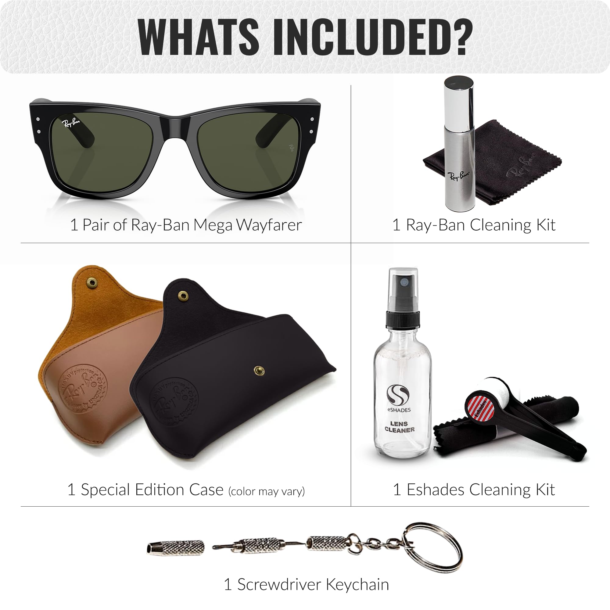 Ray-Ban RB0840S MEGA WAYFARER Square Sunglasses with Eyewear Kit - High Bridge Fit - UV Protection - Classic Style for Men & Women - Perfect for Driving, Beach, and Outdoor Activities