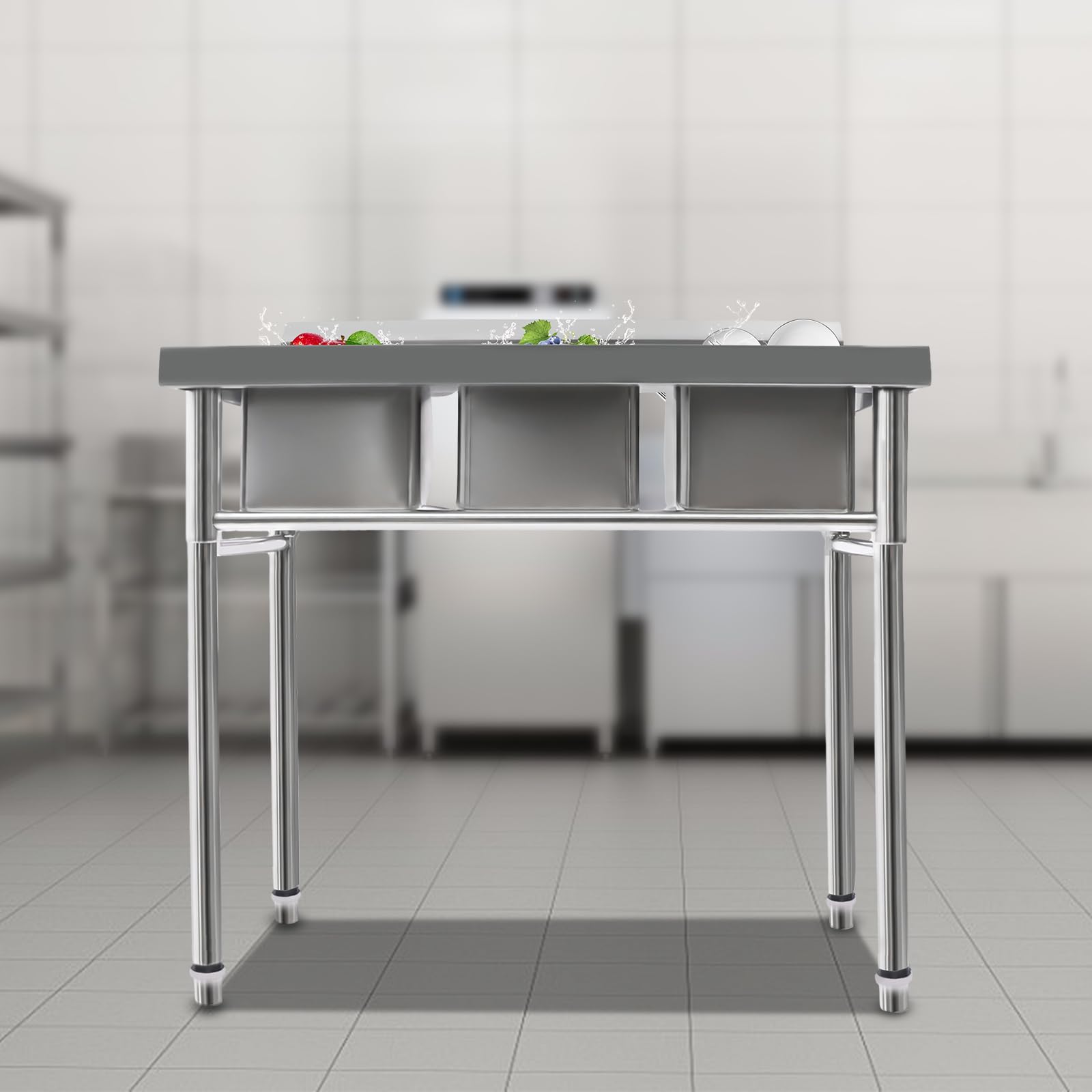 3 Compartment Stainless Steel Commercial Kitchen Sink Set - Heavy Duty Utility Sink for Restaurant, Garage, Laundry & Outdoor Use | Durable Prep Sink for Busy Kitchens & Work Areas