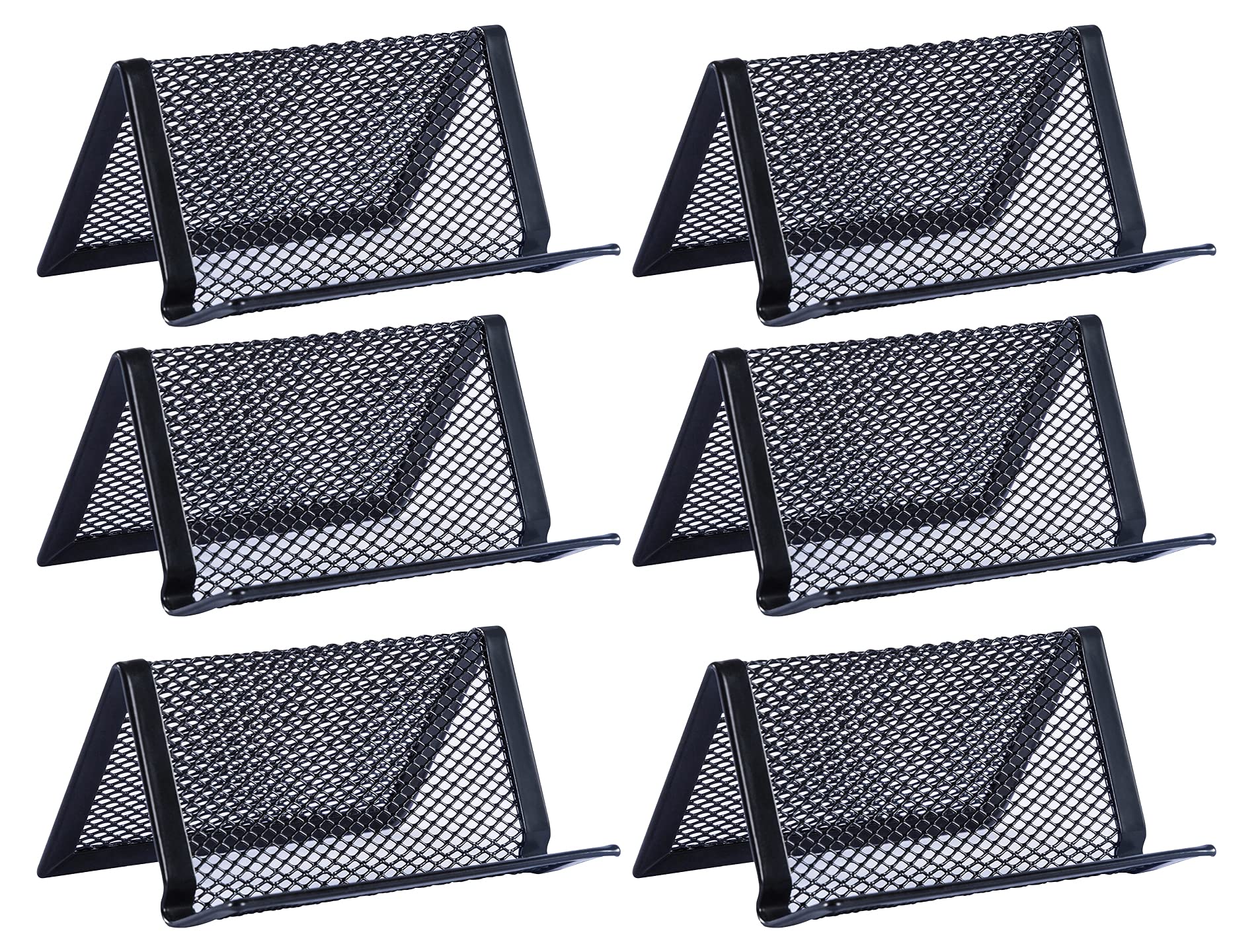 Premium Mesh Business Card Holder for Desk - Black (6 Pack) - Elegant Business Card Stand for Office, Reception, and Professional Networking Events