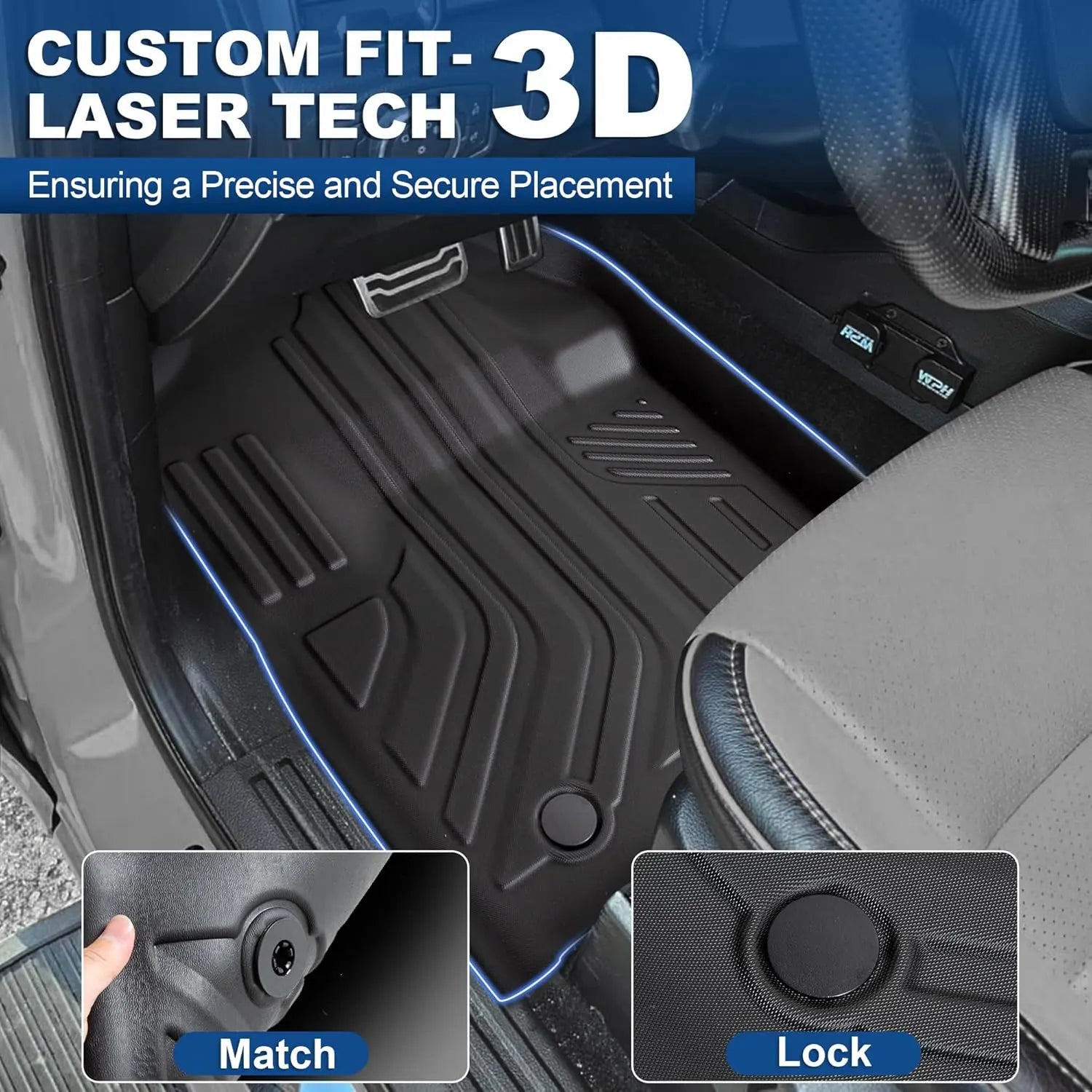 WEIZE All-Weather Floor Mats for 2017-2024 Ford F-250 & F-350 SuperCrew Cab - Heavy Duty Rear Set with Under Seat Storage | 3-Piece Set | Perfect for Off-Roading, Work Trucks & Family Adventures