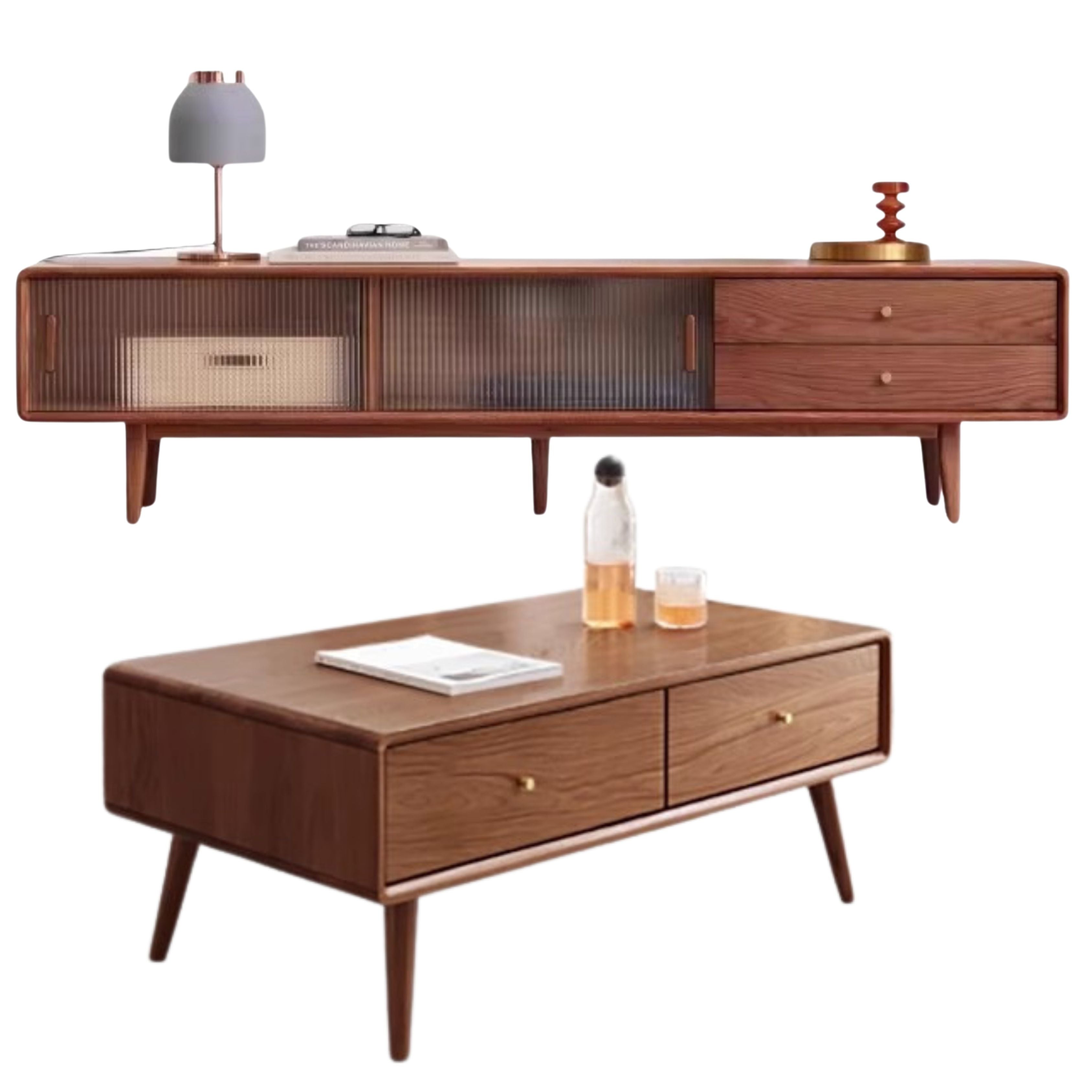 Solid Oak & Beech Wood TV Stand - Modern Entertainment Center for Living Room, Bedroom - Durable & Stylish TV Console with Storage Shelves