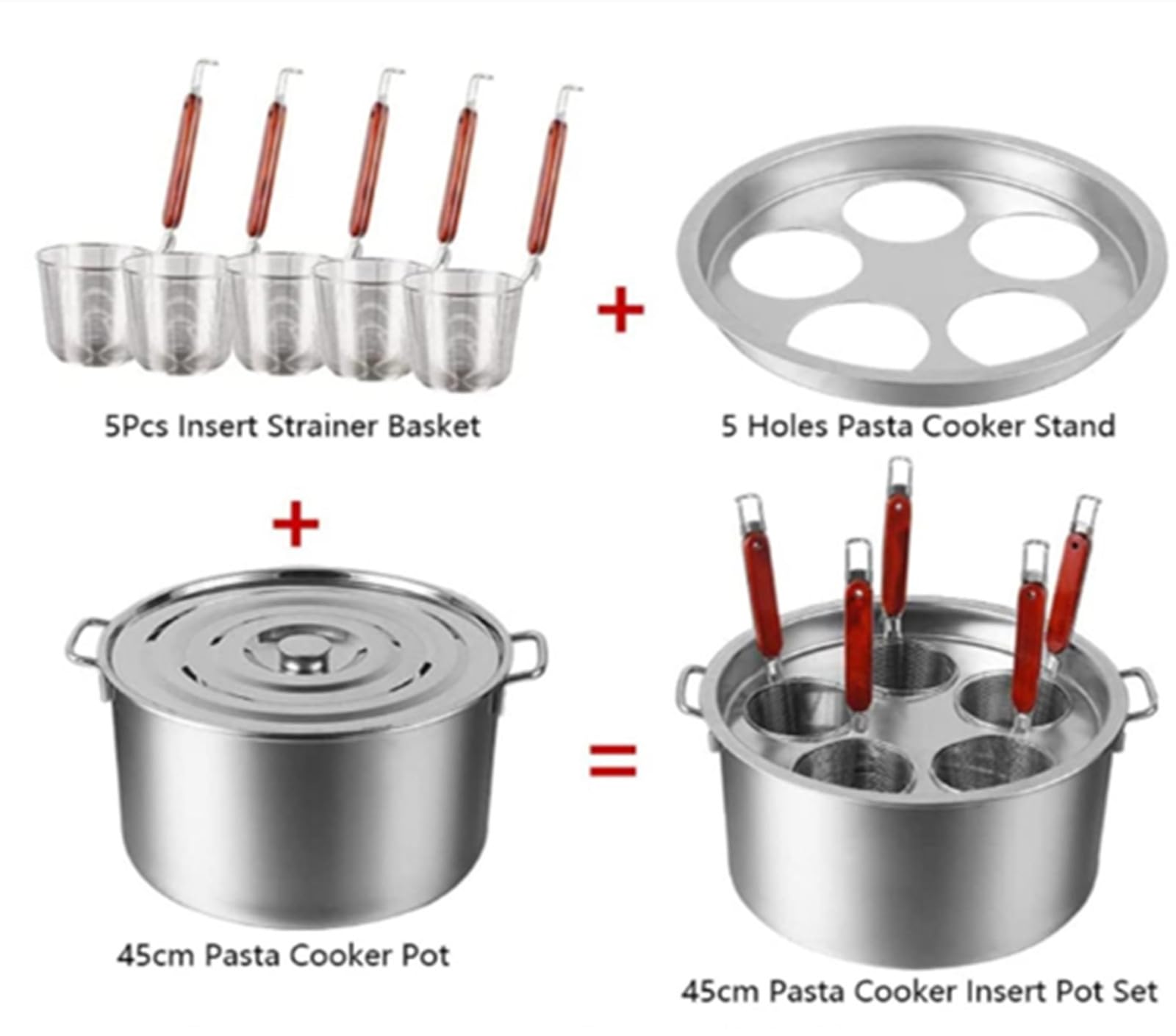 Stainless Steel Pasta Cooker with Strainer - 5-Piece Multipot Cooking Set with Stock Pot & Frying Pan - Perfect for Italian Cuisine, Family Dinners & Meal Prep