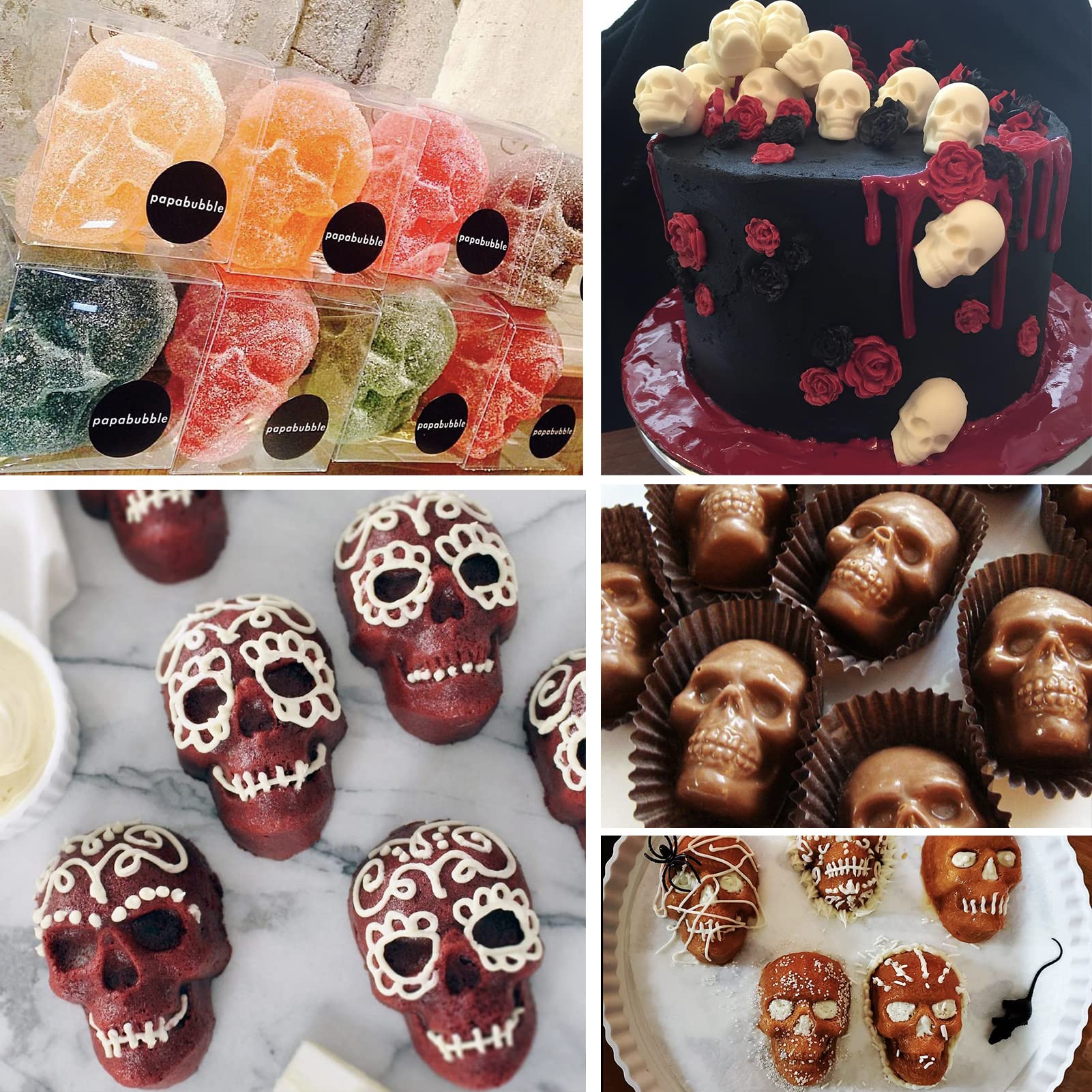 2Pcs Silicone Gummy Skull Candy Molds - Nonstick Food Grade Chocolate & Jelly Molds with Dropper - Perfect for Halloween Treats, Party Favors, DIY Desserts & Ice Cubes