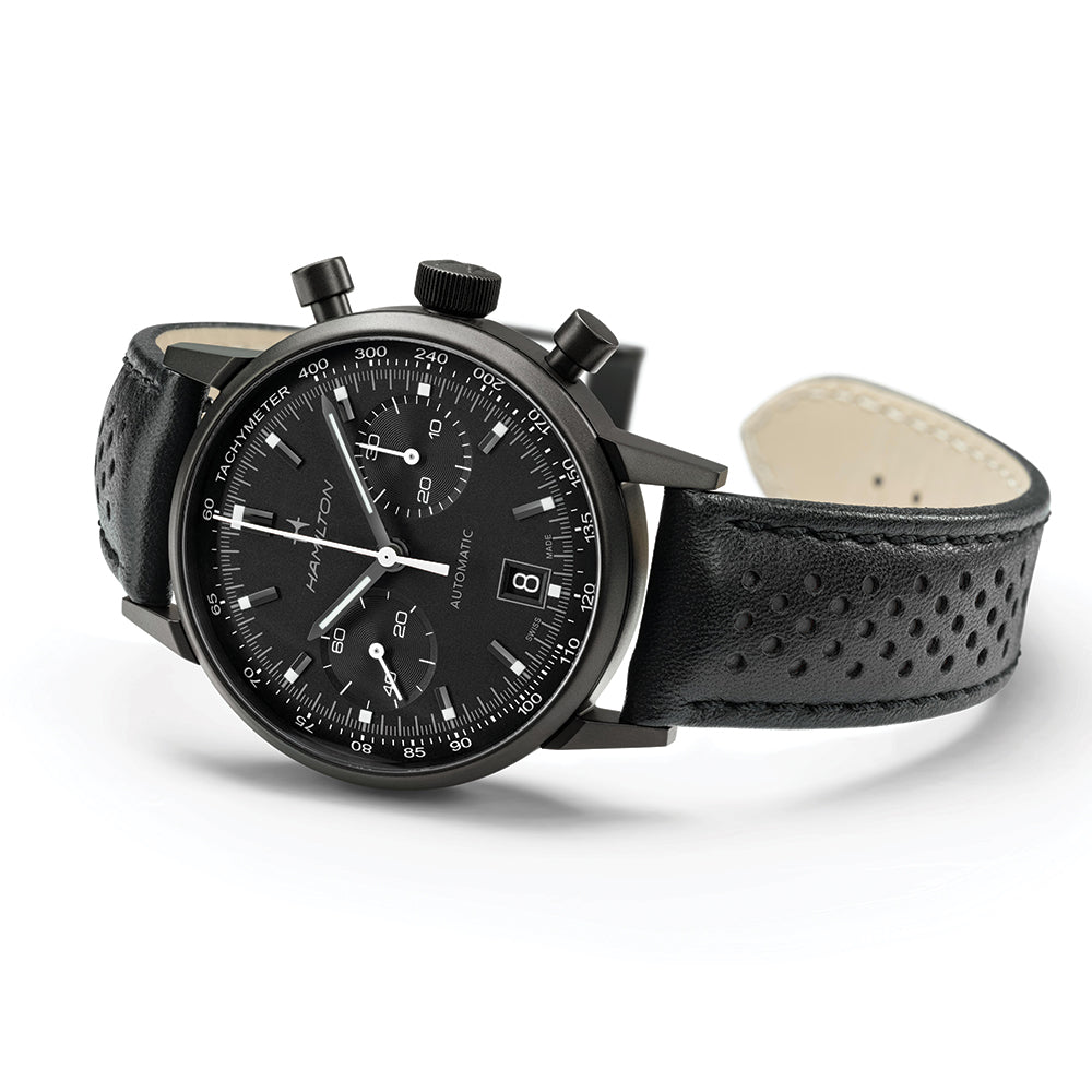 American Classic Intra Matic Automatic Chronograph Watch - 40mm Black PVD Case with Genuine Leather Strap | Perfect for Business, Casual & Formal Occasions