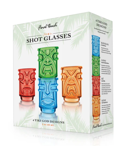 Final Touch Tiki Shot Glasses - Colorful Set of 4 - Perfect for Tropical Parties, Luau Events & Summer Cocktails