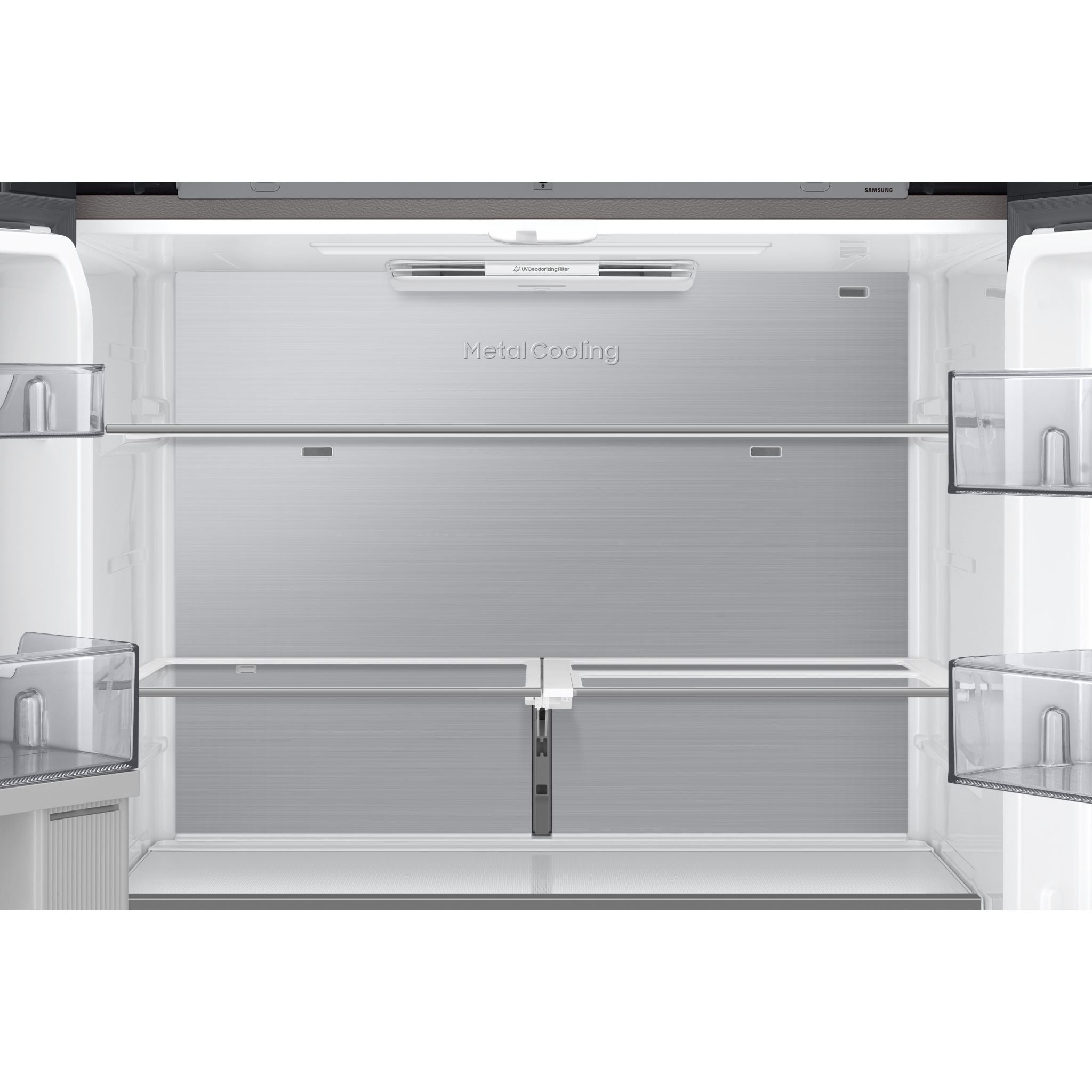 Samsung Bespoke 4-Door Flex Counter Depth Refrigerator (RF23DB9900QD) - Stainless Steel Smart Fridge with Family Hub & Customizable Storage - Perfect for Modern Kitchens & Open Concept Homes