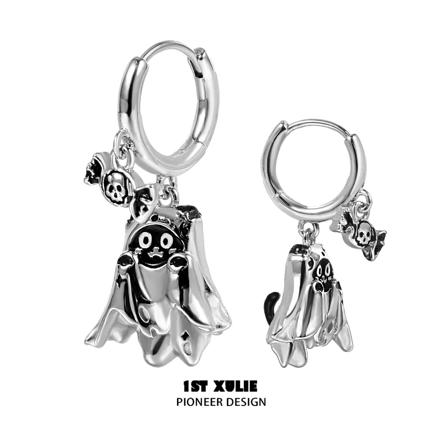 18K Gold Plated Halloween Ghost Cat Earrings - Spooky Cute Jewelry for Women, Party Costume Accessories, Gift for Cat Lovers & Halloween Enthusiasts