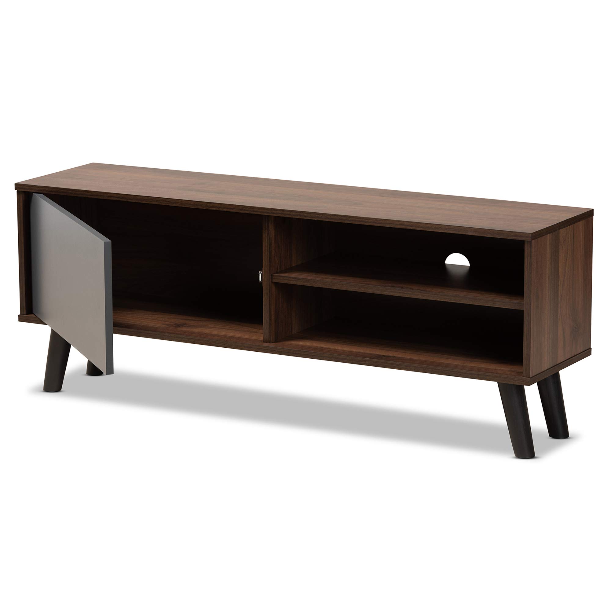 Baxton Studio Mallory TV Stand for Living Room - Modern Grey, Walnut Brown & Black Entertainment Center with Storage | Perfect for TVs up to 65