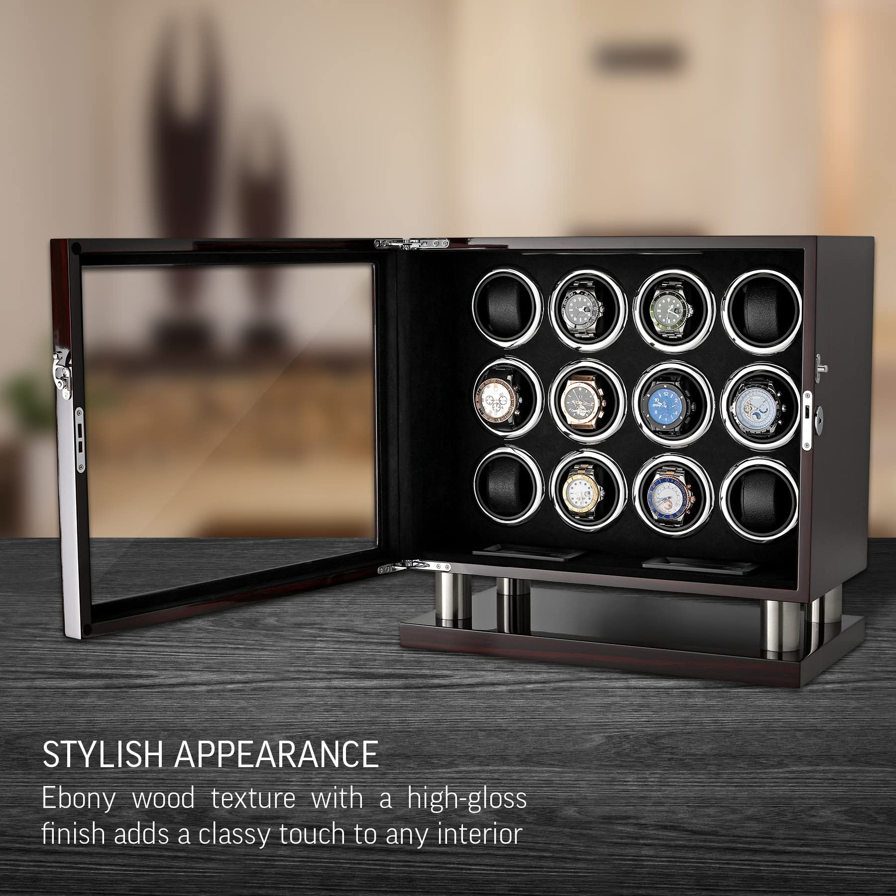 12 Watch Winder for Automatic Watches - LED Light & LCD Touchscreen Control | Perfect for Watch Collectors & Luxury Timepiece Storage at Home/Office