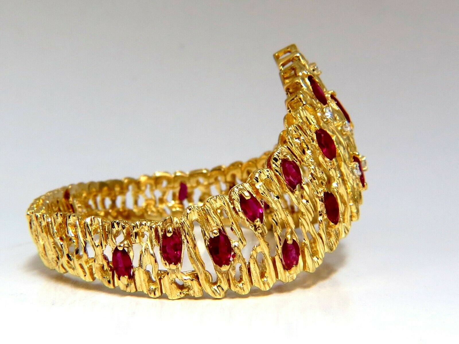 6.00ct Natural Ruby Diamond Coral Patina Chevron Cuff Bracelet 18K Gold - Elegant Statement Jewelry for Weddings, Parties & Special Occasions