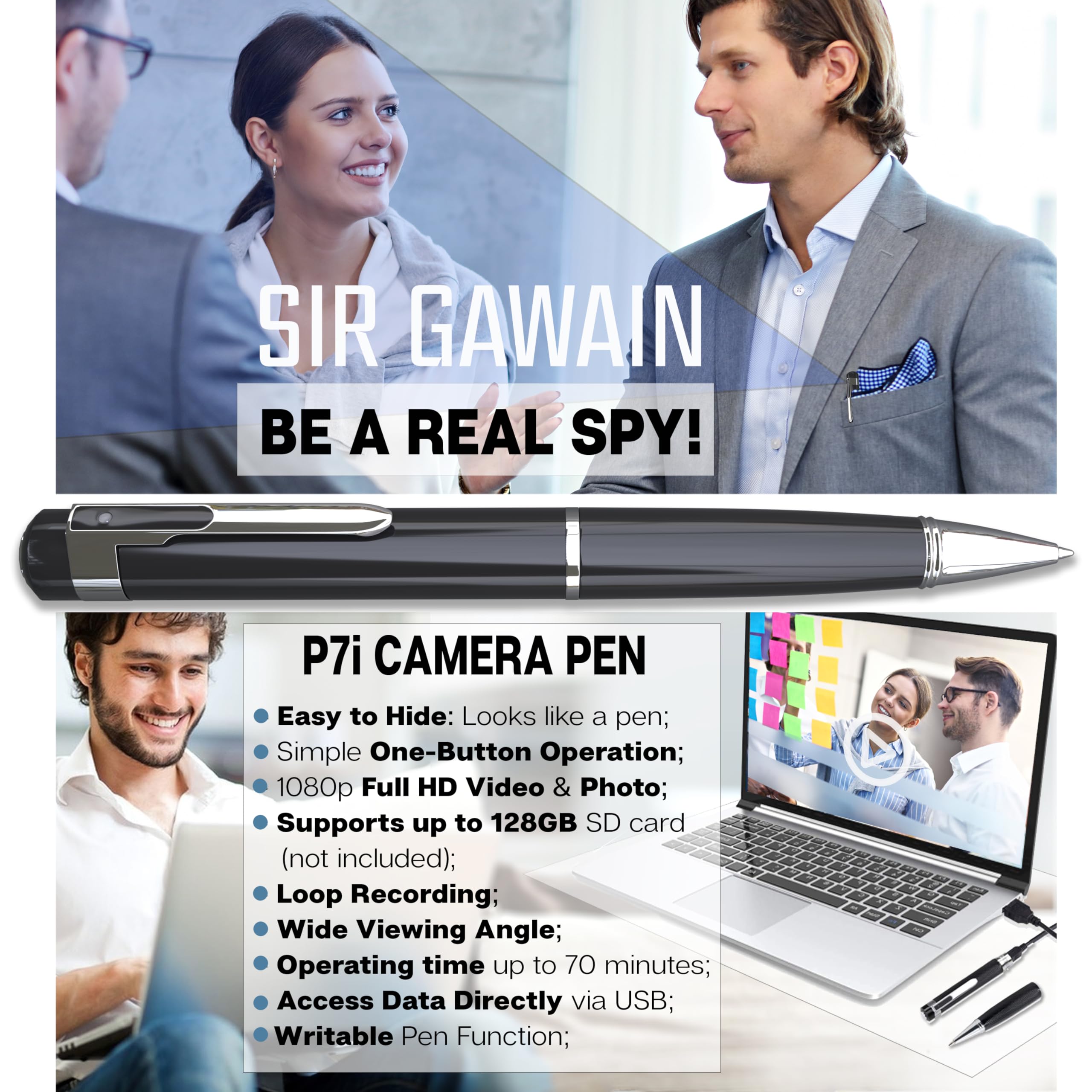 1080P Hidden Spy Camera Pen - Full HD Nanny Cam with Loop Recording & Picture Taking - Wireless Rechargeable Security Camera with Wide Angle Lens | Perfect for Home Surveillance, Office Monitoring & Covert Recording