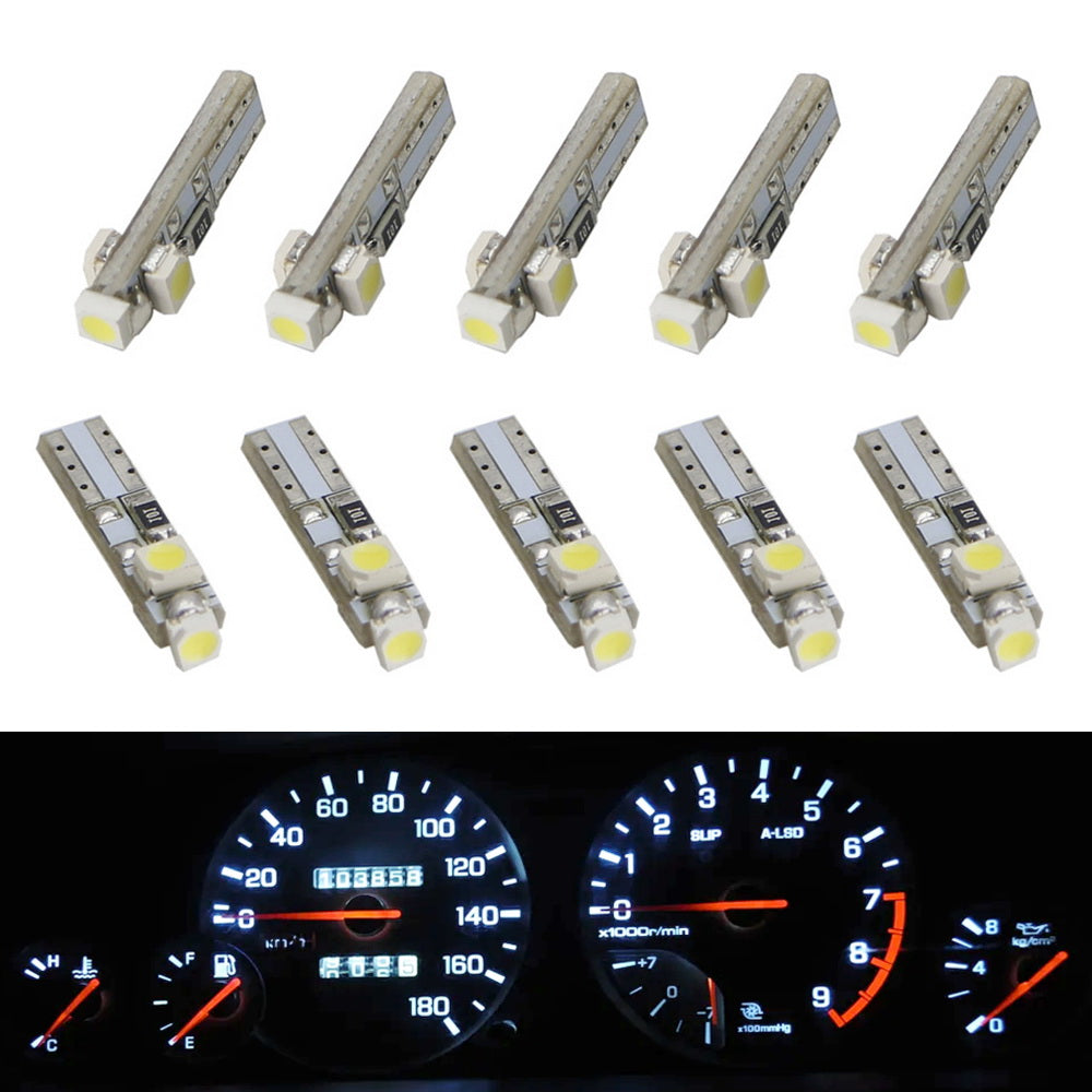 10pcs White 3 SMD LED Bulbs for T4/T5 Gauge Cluster (37 73 74 79) - Perfect for Car Dashboard Instrument Panel Lighting Upgrade