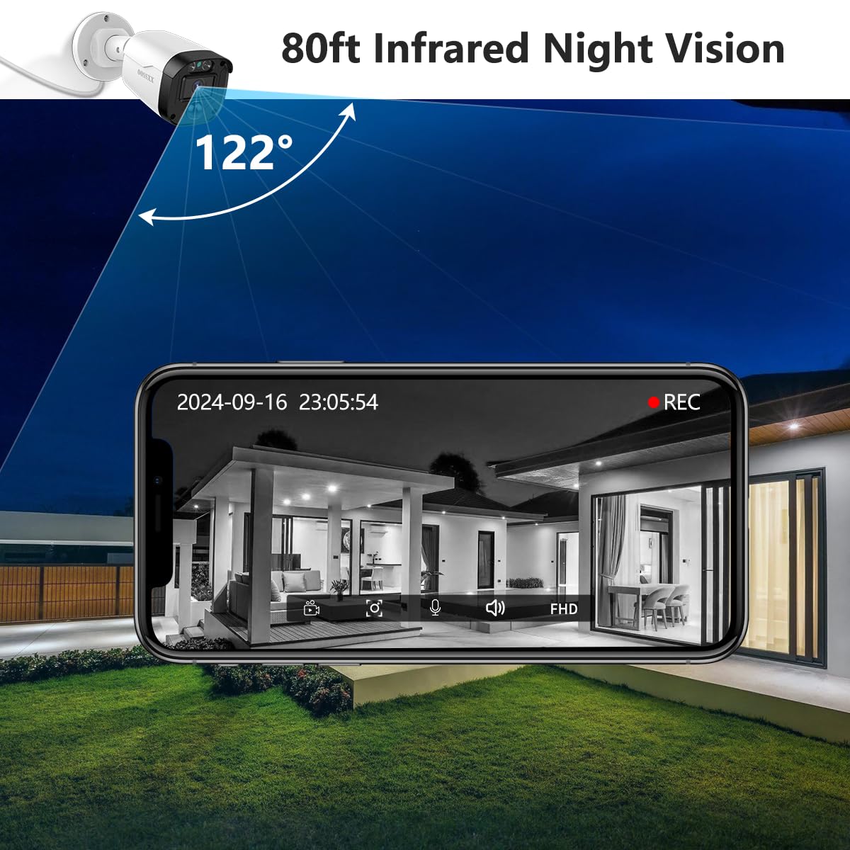 5MP Full HD Wired Security Camera System with 122° Ultra Wide-Angle Lens - Outdoor/Indoor CCTV Surveillance System with Monitor for Home & Business Protection - Ideal for Driveway, Garage, Backyard Monitoring