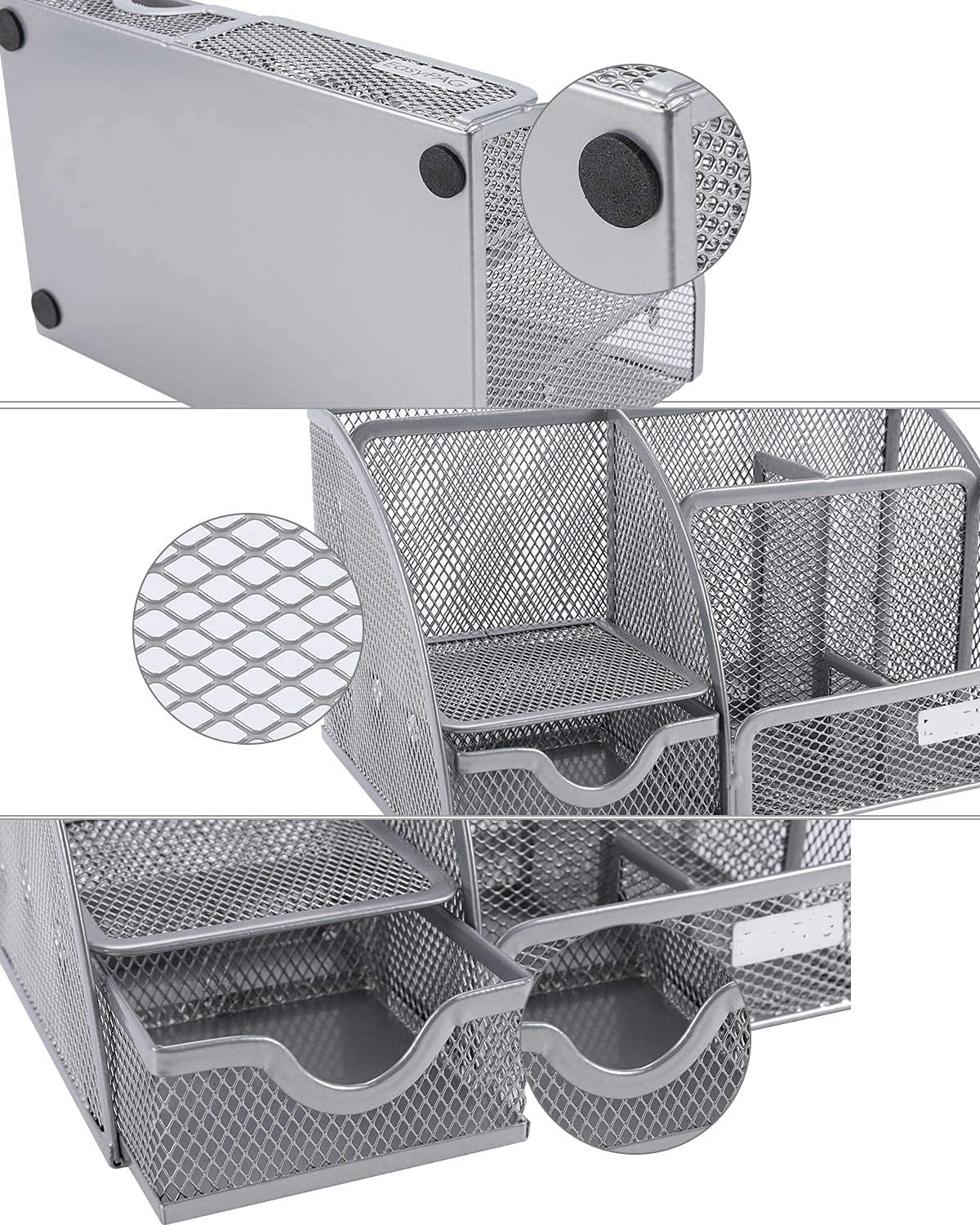 Stylish Silver Gray 6-Compartment Metal Desk Organizer - HomeRoots Office Supplies for Pens, Pencils, Scissors & Stationery - Perfect for Home Office, School & Workspace Organization