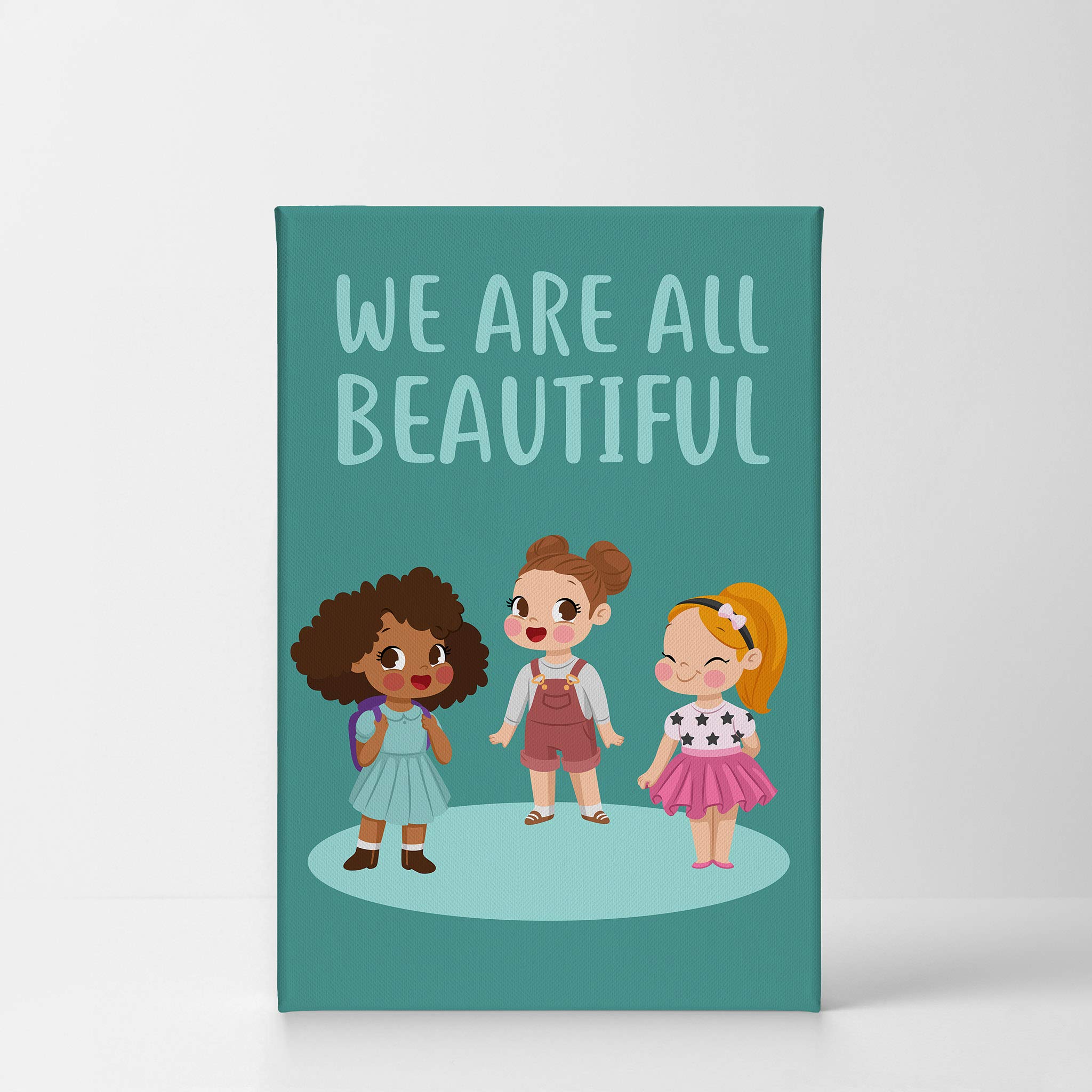 Smile Art Design 'We Are All Beautiful' Diversity Quote Canvas Print - African American Black & White Wall Art for Kids Room, Nursery & Baby Room Decor - Ready to Hang 36x24 - Made in USA | Perfect for Bedrooms, Playrooms & Classrooms