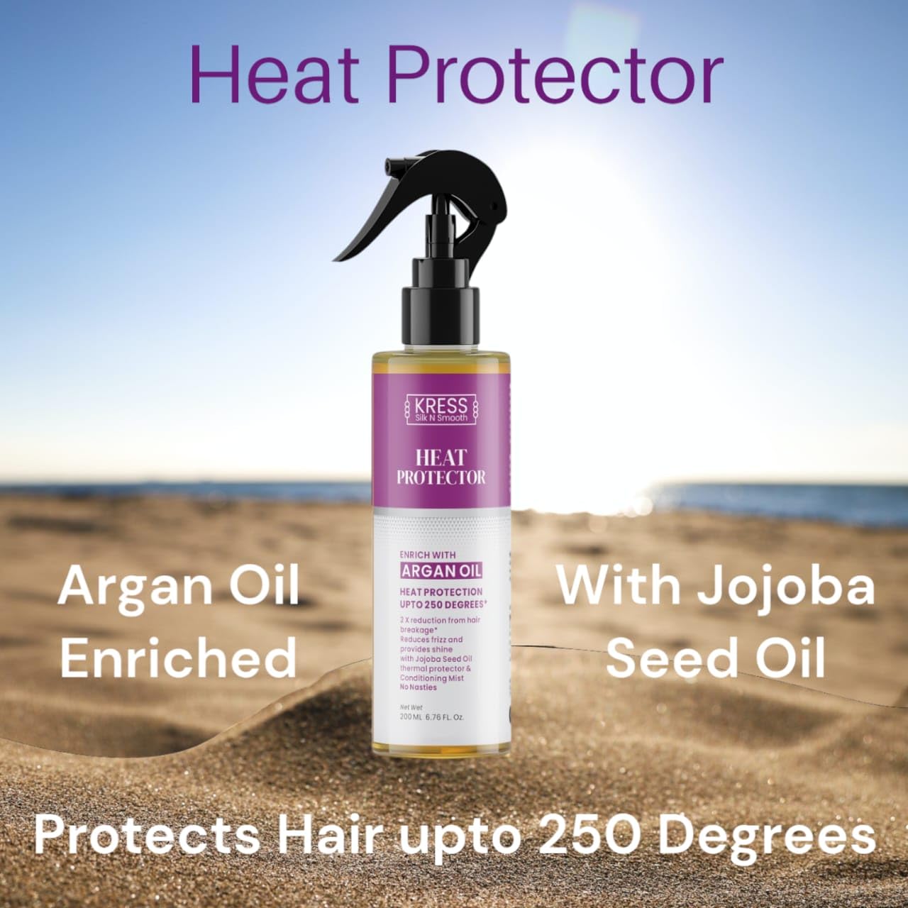 KRESS Argan Oil Heat Protectant Spray - 200ml Thermal Hair Protection for Styling, Frizz Control & Shine | Safe for Blow Drying, Flat Iron & Curling | Daily Use for Damaged & Color-Treated Hair