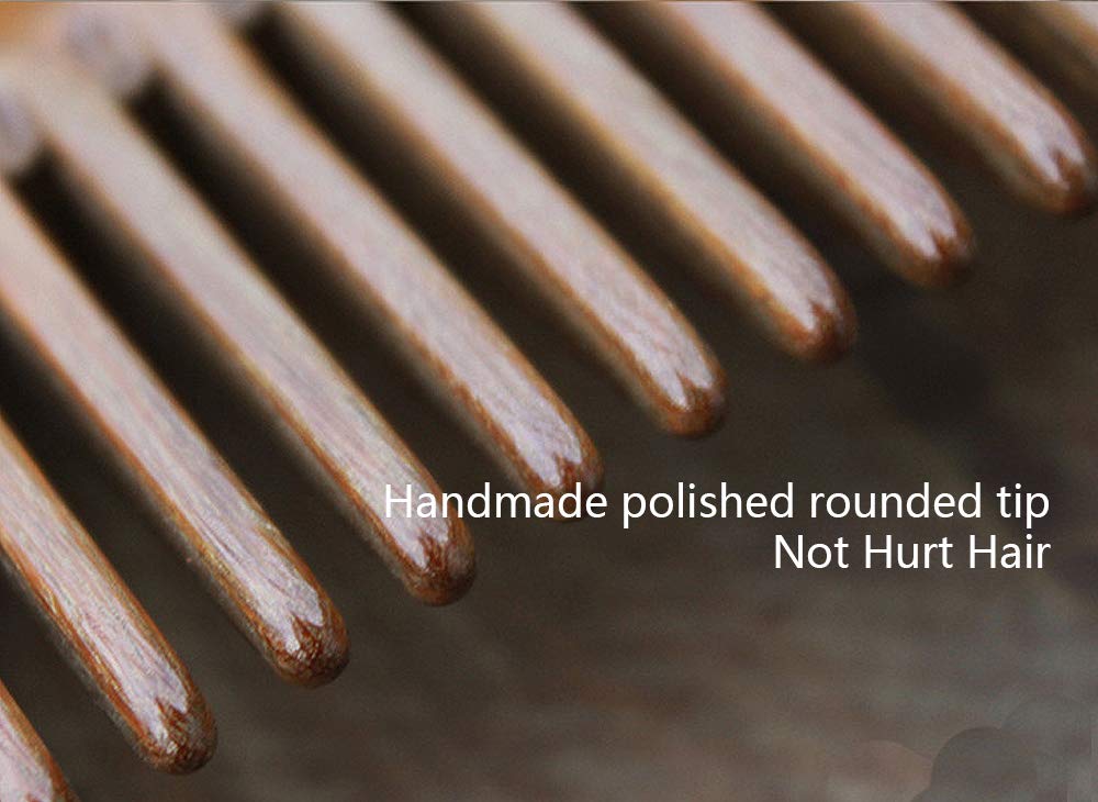ERZA SCARLET Natural Green Sandalwood Wooden Comb - Anti-Static Hair & Beard Comb for Smooth Detangling (Standard Tooth) - Perfect for Daily Grooming, Travel & Salon Use