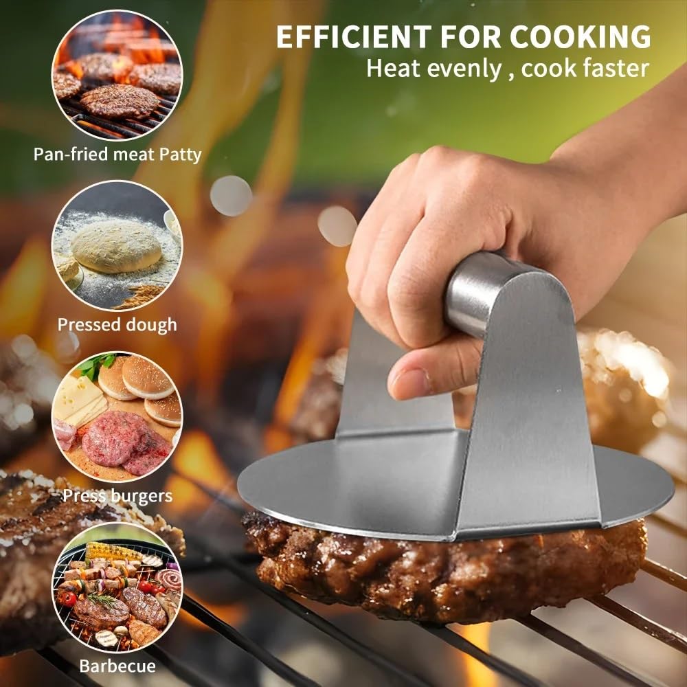 Stainless Steel Burger Press for Griddle - 5.5 Inch Round Hamburger Patty Maker, Non-Stick Bacon Press & Smasher for Flat Top Grill - Perfect for BBQ, Camping & Home Kitchen Cooking