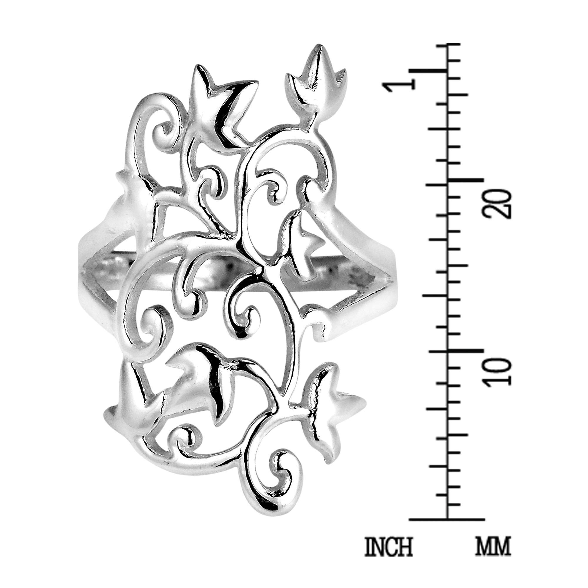 AeraVida Mystical Filigree Vines Leaf .925 Sterling Silver Ring for Women | Elegant Boho Wedding Band | Comfort Fit Size 6-10 | Perfect for Bridal Jewelry, Anniversary Gifts & Everyday Boho Fashion Accessories