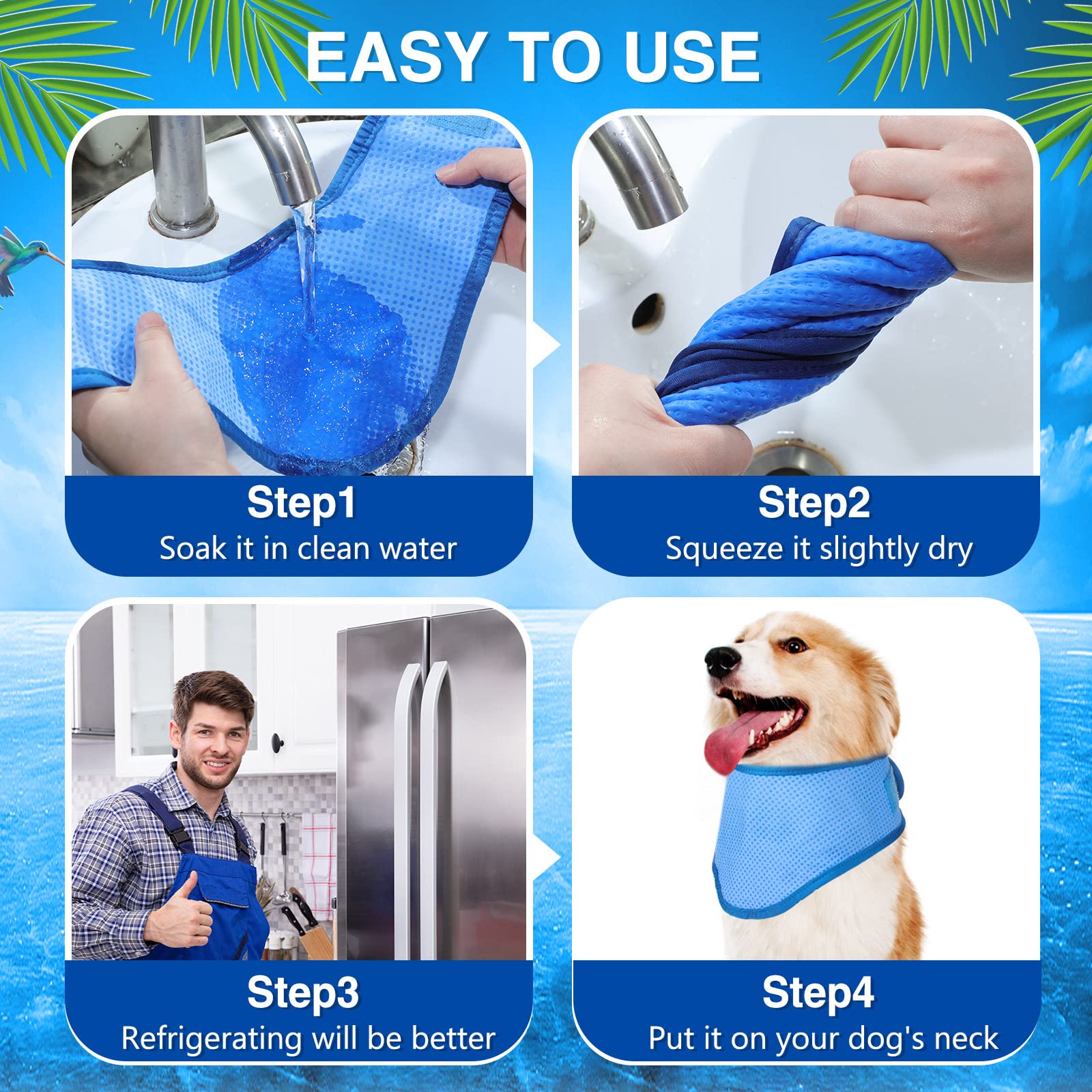 3 Pack Dog Cooling Bandana - Breathable Ice Pet Bandana for Hot Weather, Heat Dissipation Dog Neck Cooler for Summer, Calming Triangle Scarf for Dogs & Cats (Blue) - Perfect for Outdoor Walks, Beach Trips and Summer Adventures
