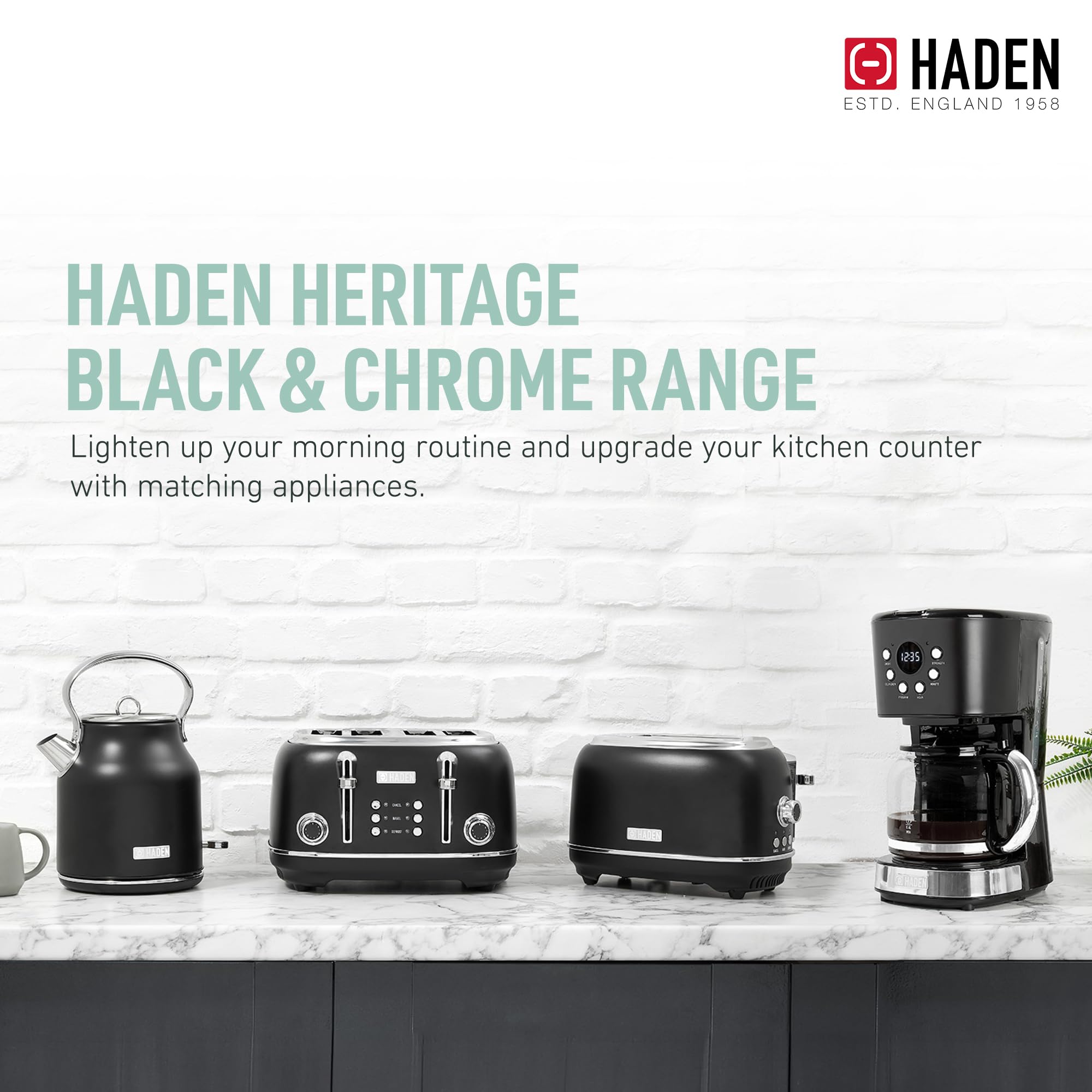Haden 12 Cup Programmable Drip Coffee Maker with Auto Shut-Off & Reusable Filter - Black & Chrome - Perfect for Home, Office, and Restaurant Use