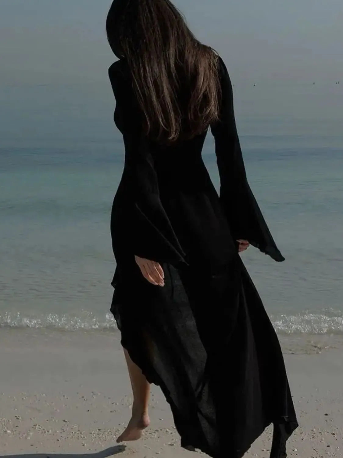 Elegant Ruffled Long Sleeve Beach Cover Up Dress - Flowy Summer Swimwear Coverup for Women, Perfect for Poolside, Vacation & Boho Outfits