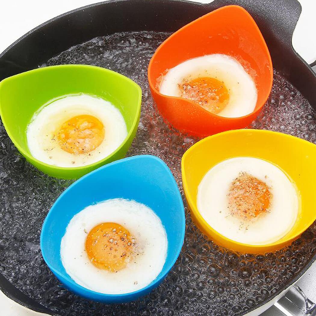 FDA Approved High Temperature Resistant Silicone Egg Steamer - 4 Pack Non-Stick Egg Cooker with Silicone Oil Brush, BPA-Free Egg Tray for Perfect Poached Eggs, Breakfast Meal Prep & Healthy Cooking