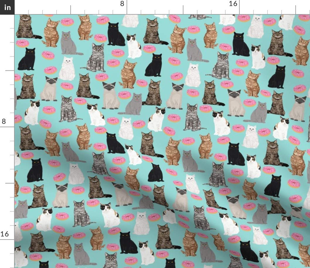 Premium Spoonflower Cotton Fabric - Cute Cats & Donuts Print in Mint Pink for Sewing, Quilting & DIY Crafts | Fat Quarter Petal Signature Cotton for Apparel, Home Decor & Pet Accessories