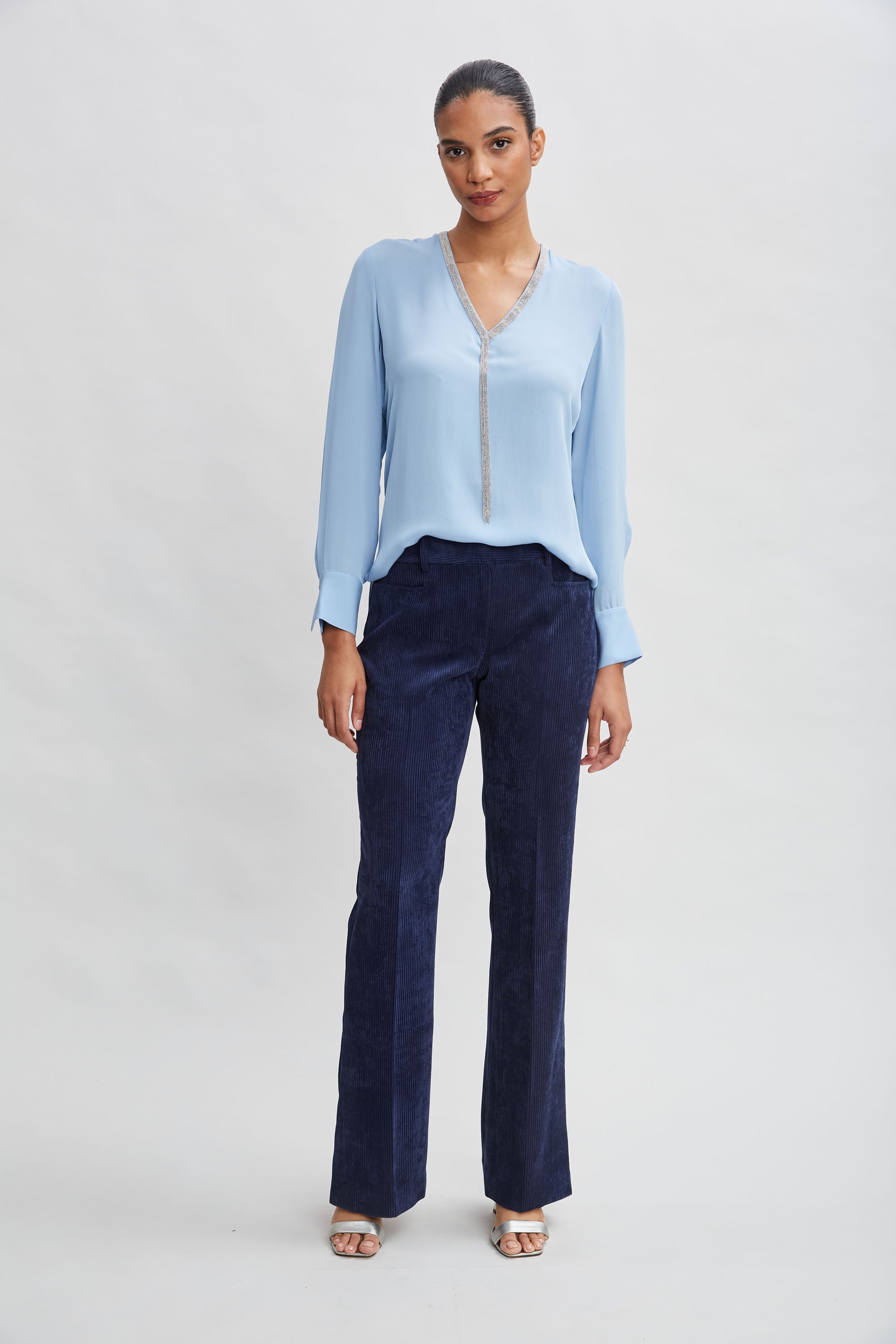 Luxury Silk Long Sleeve Chain Shirt for Women - Elegant Blouse with Metallic Detailing - Perfect for Evening Parties, Date Nights & Special Occasions