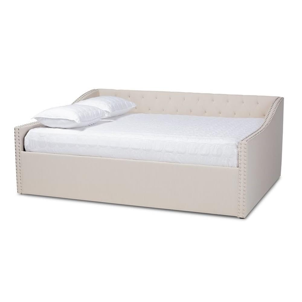 Baxton Studio Haylie Modern Beige Fabric Upholstered Queen Daybed - Contemporary Sofa Bed for Guest Room, Living Room & Small Spaces