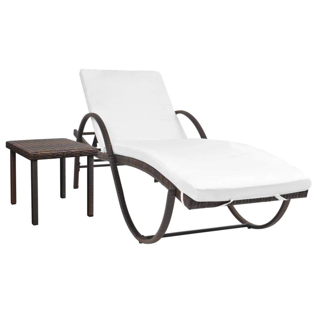 Outdoor Chaise Lounge Chair with Cushions - Adjustable Reclining Poly Rattan Sun Lounger with Side Table - Perfect for Poolside, Patio, Garden & Backyard Relaxation