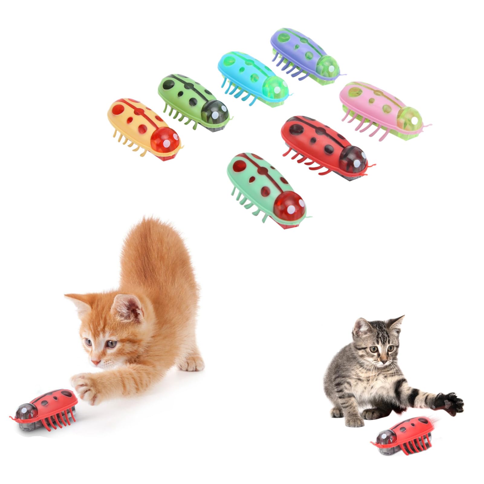 7Pcs Interactive Cat Toys Set - Mini Cute Ladybug Electronic Moving Toys with Automatic Motion for Indoor Cats & Kittens - Battery Operated Fun Chasing Play for Exercise & Entertainment (4CM) - Perfect for Playtime, Training & Bonding with Your Feline Friend