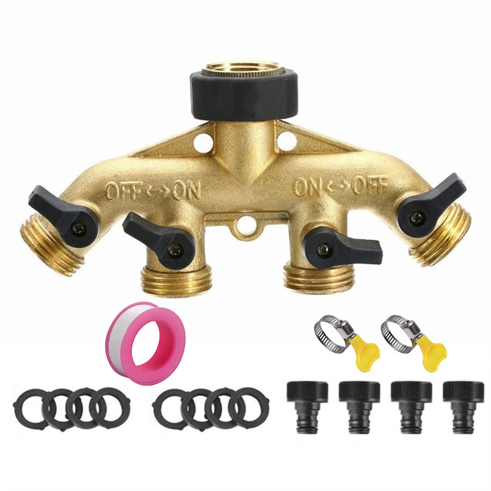 FantasyDay 4 Way Heavy Duty Garden Hose Splitter - Solid Brass 3/4