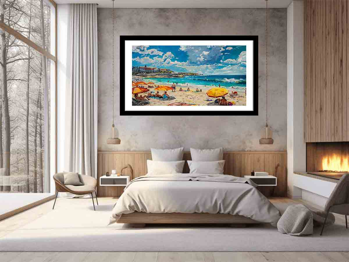 Bondi Beach Framed Print - Stunning Coastal Wall Art Decor for Living Room, Bedroom & Office - Premium Canvas Painting of Famous Australian Beach