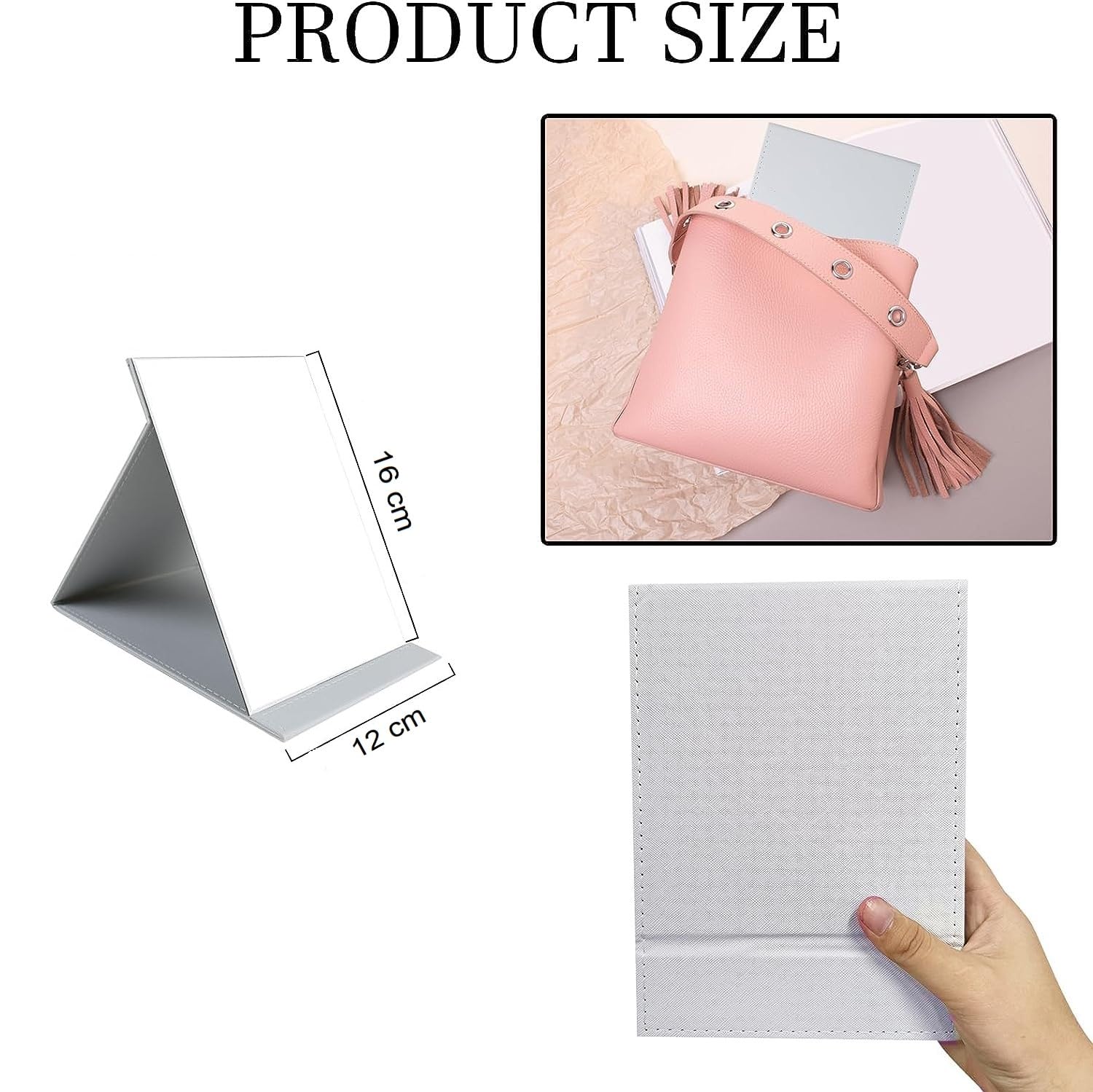 Yomith Folding PU Makeup Mirror - Frameless Adjustable Desktop Vanity Mirror, Portable Travel Mirror for Home & Travel (White) - Perfect for Makeup, Skincare & Salon Use