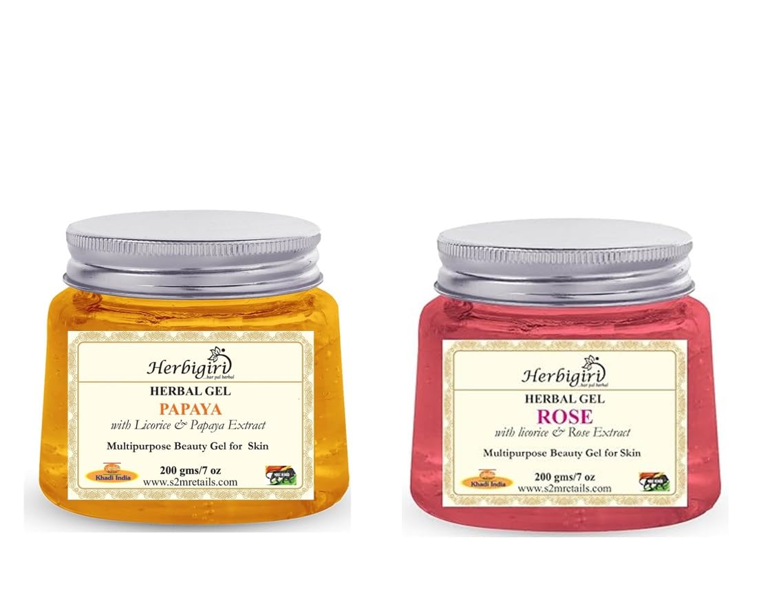 Herbigiri Herbal Rose & Papaya Face Gel Combo with Licorice & Cucumber Extracts - 100% Natural Facial Care for Glowing Skin - Pack of 2 (400g) - Perfect for Daily Skincare Routine & Spa Treatments