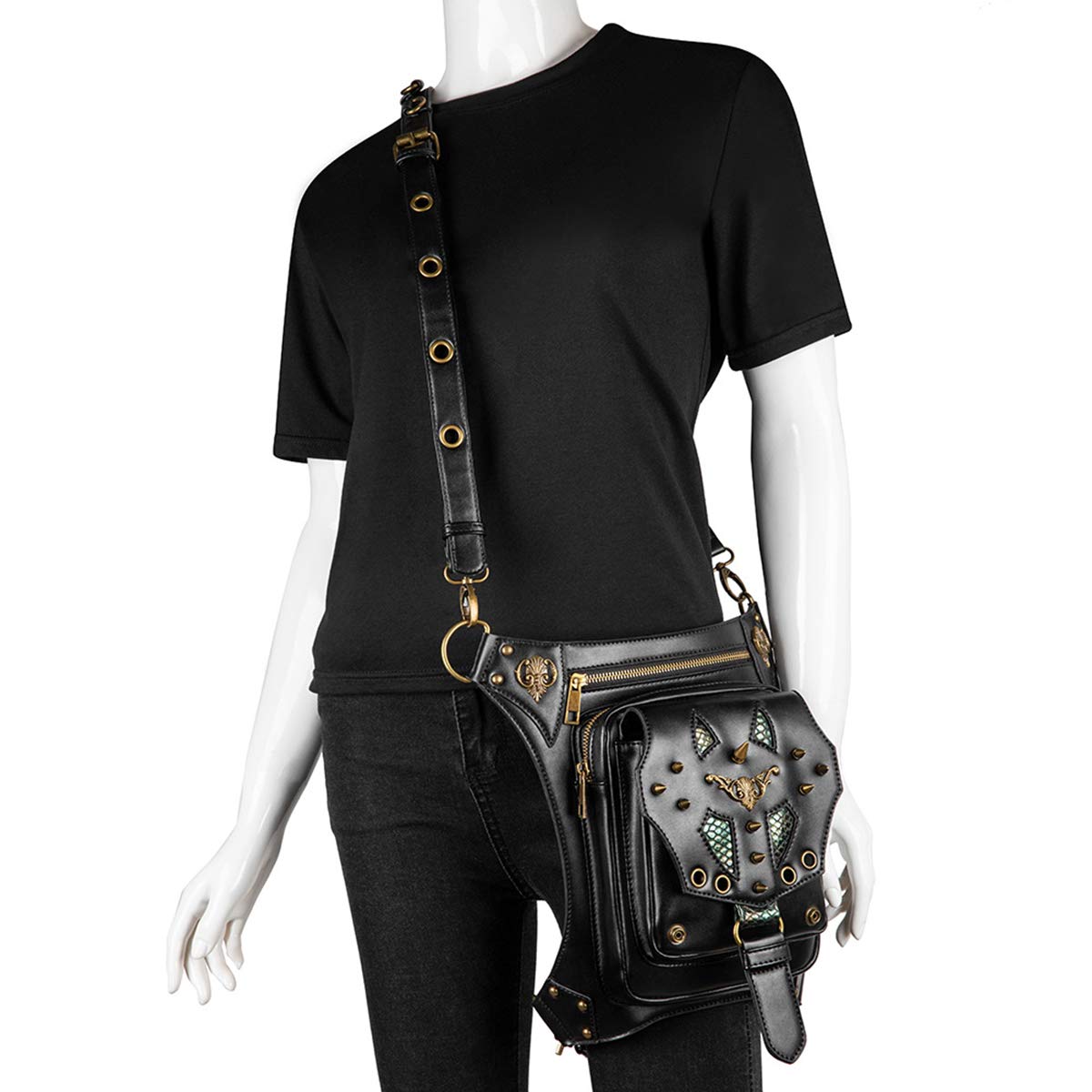 Gothic Steampunk Waist Bag for Women - Vintage Leather Crossbody Shoulder Bag & Leg Arm Pack - Perfect for Cosplay, Renaissance Fairs & Alternative Fashion