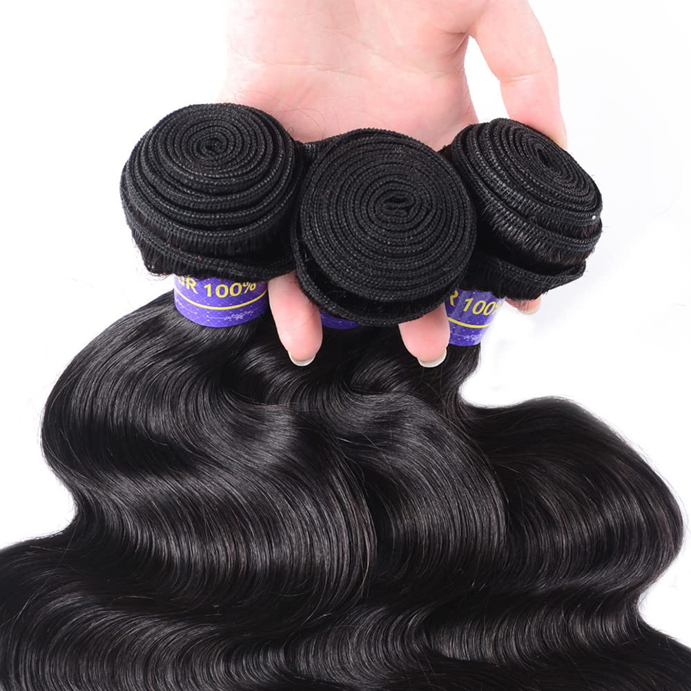 Brazilian Virgin Remy Human Hair Bundles - 3 Bundles/Lot Body Wave Weft Natural Color (16 18 20 Inch) for Hair Extensions & Styling | Perfect for Daily Wear, Parties & Special Occasions