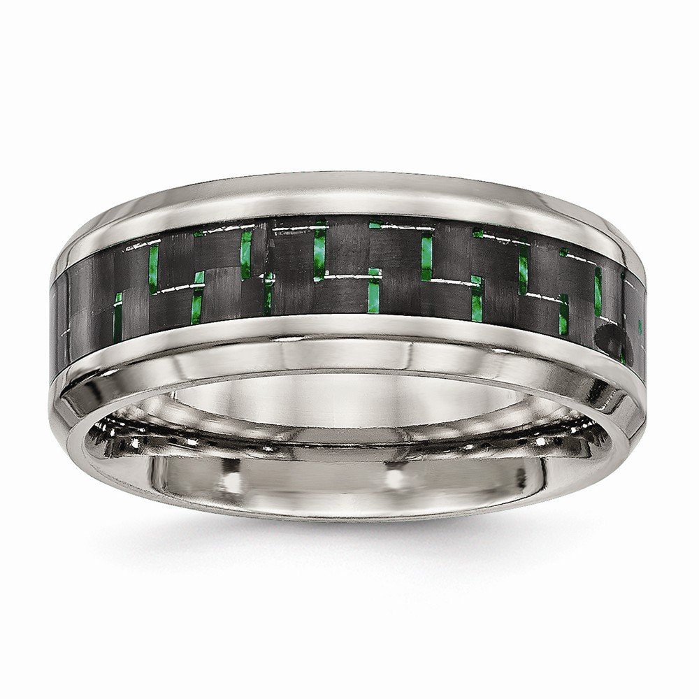 Solid Titanium Men's Black Green Carbon Fiber Wedding Band Ring - Comfort Fit Design for Men - Perfect for Weddings, Anniversaries, Engagements & Everyday Wear