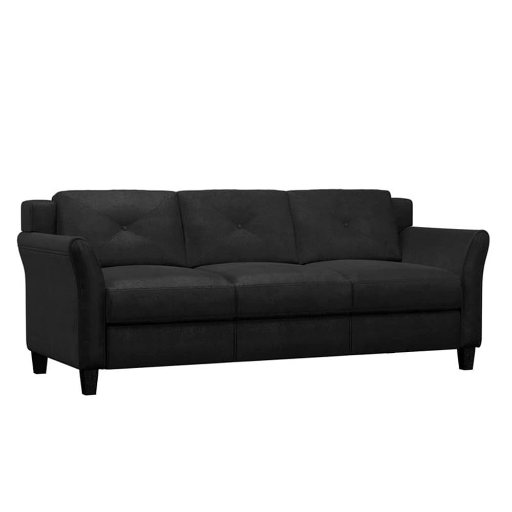 BOWERY HILL Microfiber Upholstery Sofa - Black Modern Living Room Couch for Small Spaces | Comfortable Sectional Sofa for Apartments, Dorms & Cozy Home Decor
