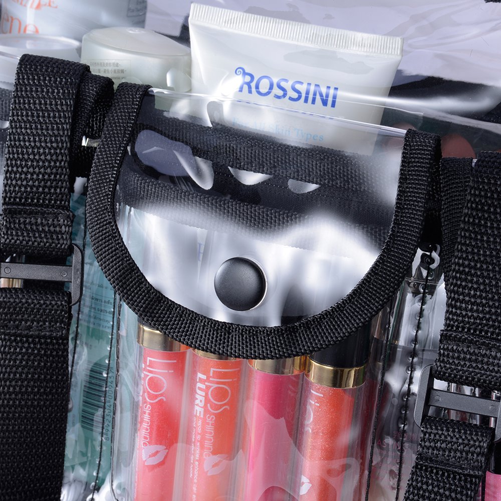 KIOTA Clear Makeup Artist Storage Bag with Side Pockets & Shoulder Strap - Ergonomic Handle Professional Cosmetic Organizer (Black Trim) | Perfect for Travel, Salon Use & On-The-Go Beauty Essentials